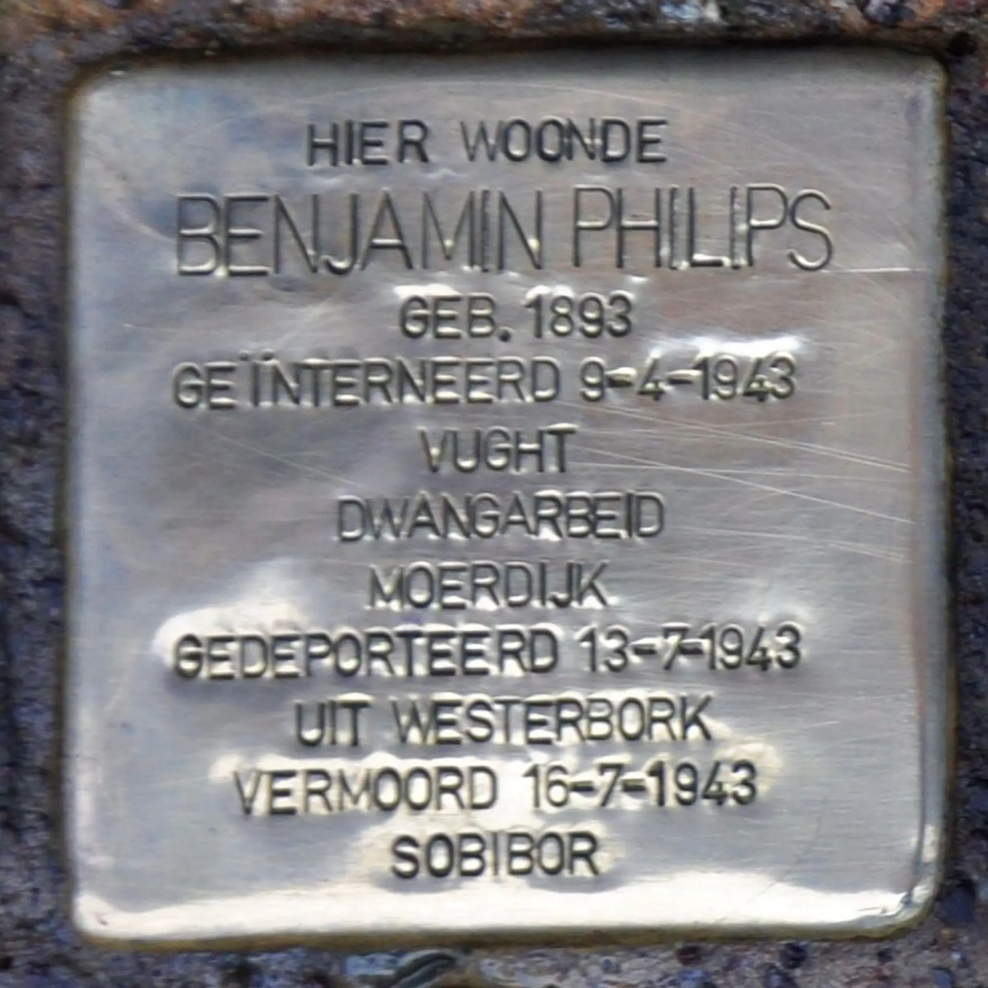 Struikelsteen voor Benjamin Philips