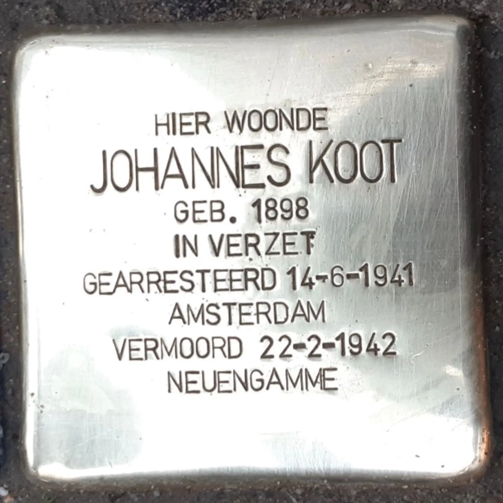 Struikelsteen voor Johannes Koot