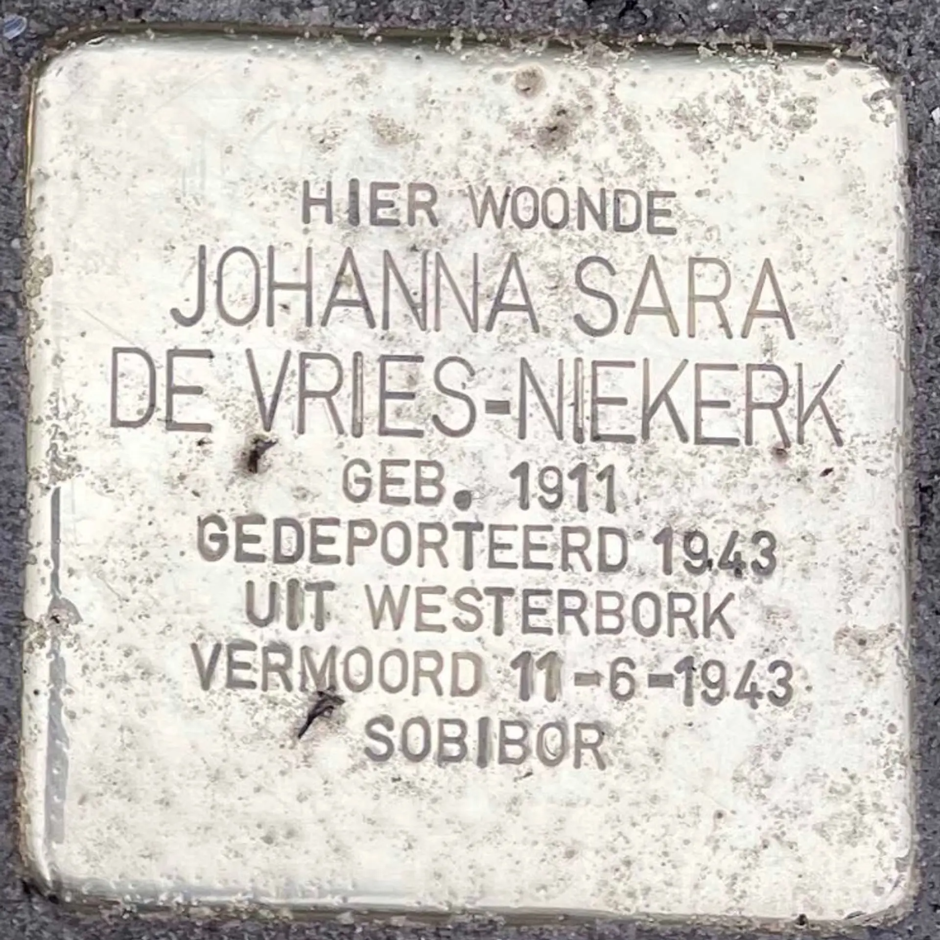 Struikelsteen voor Johanna Sara de Vries-Niekerk