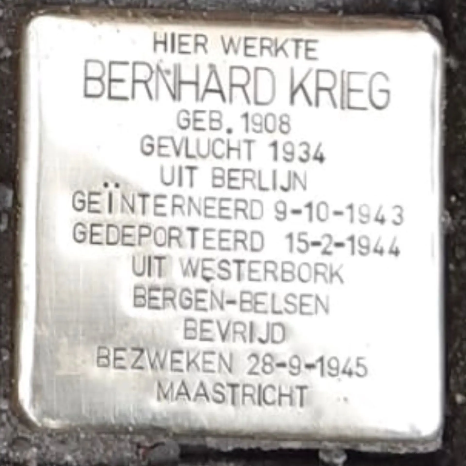 Struikelsteen voor Bernhard Krieg
