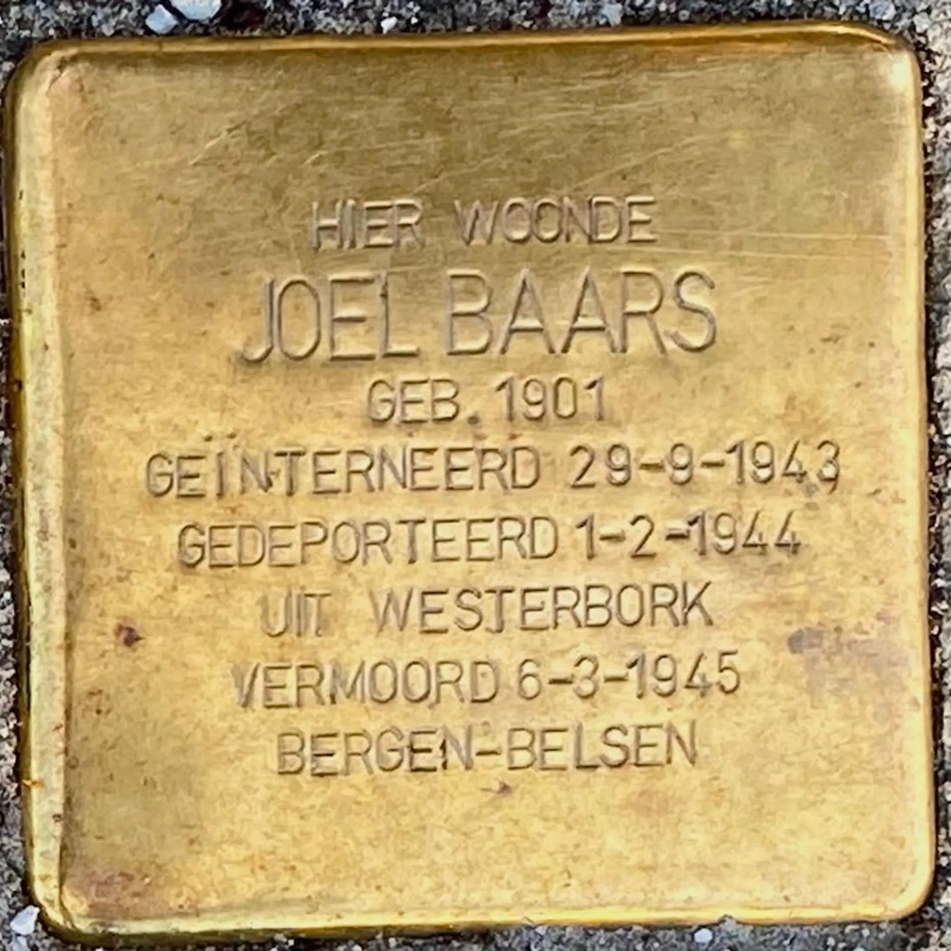 Struikelsteen voor Joel Baars