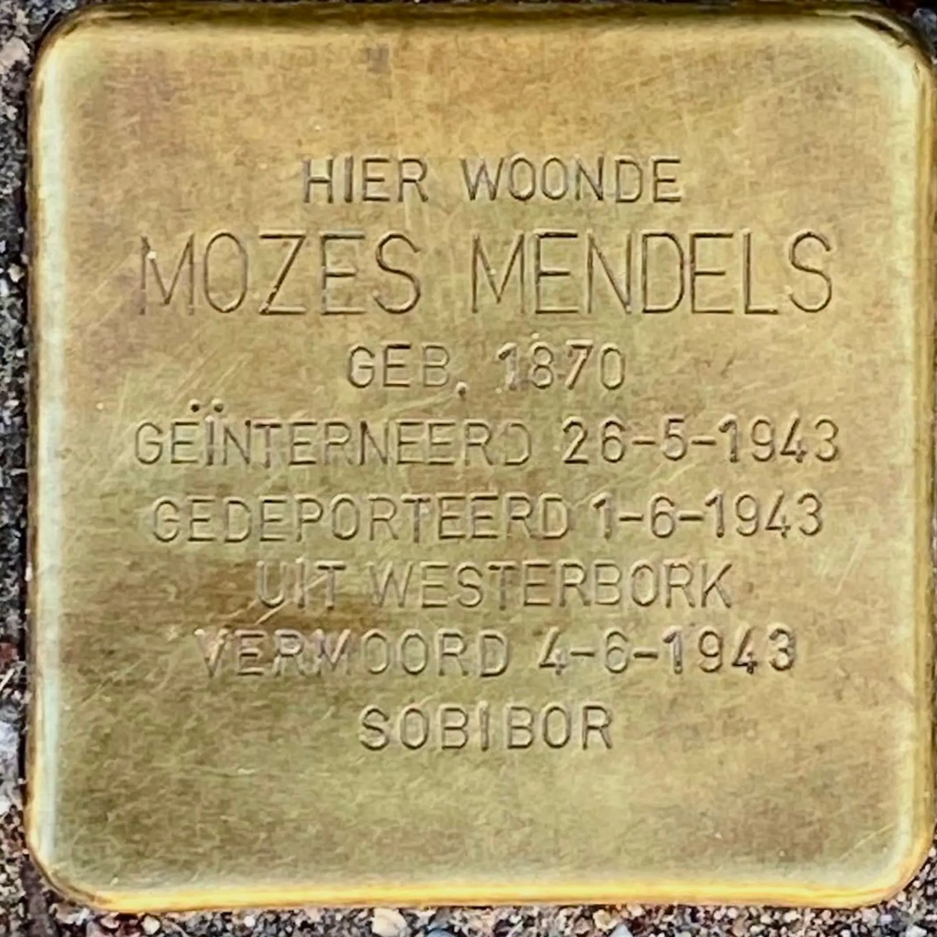 Struikelsteen voor Mozes Mendels