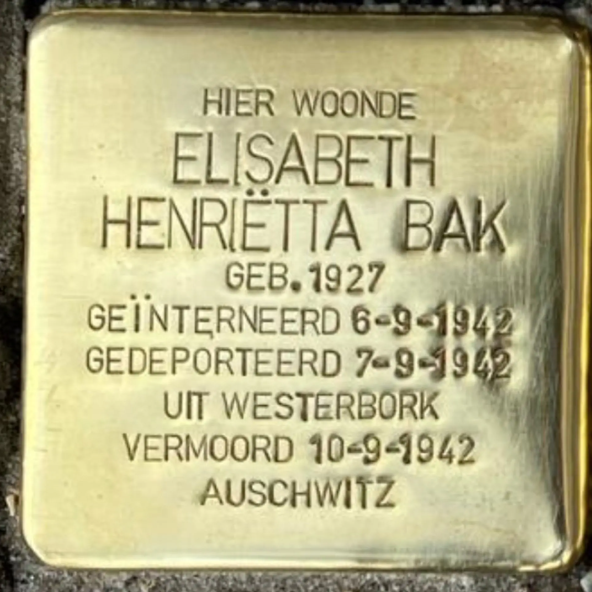 Struikelsteen voor Elisabeth Henrietta Bak