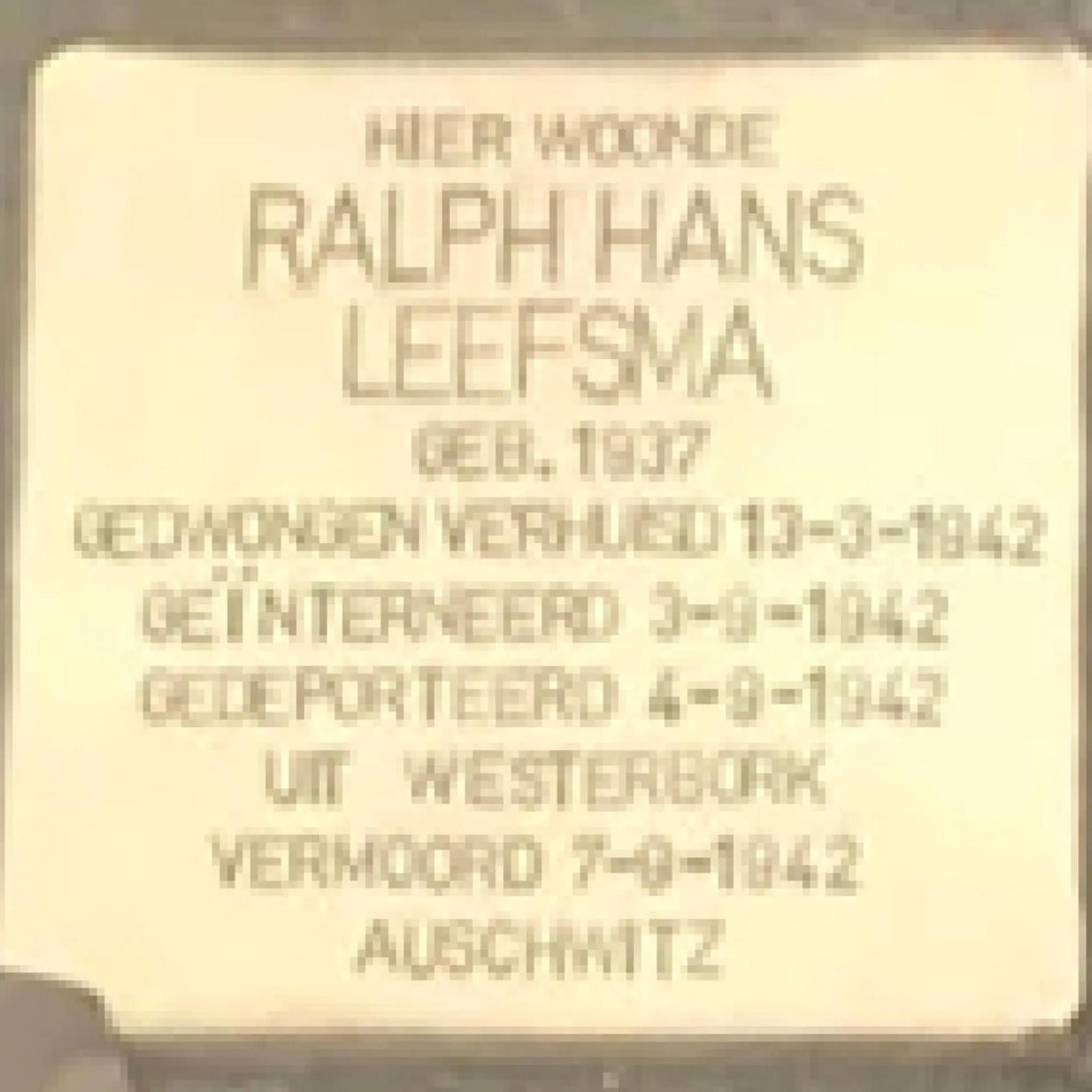 Struikelsteen voor Ralph Hans Leefsma