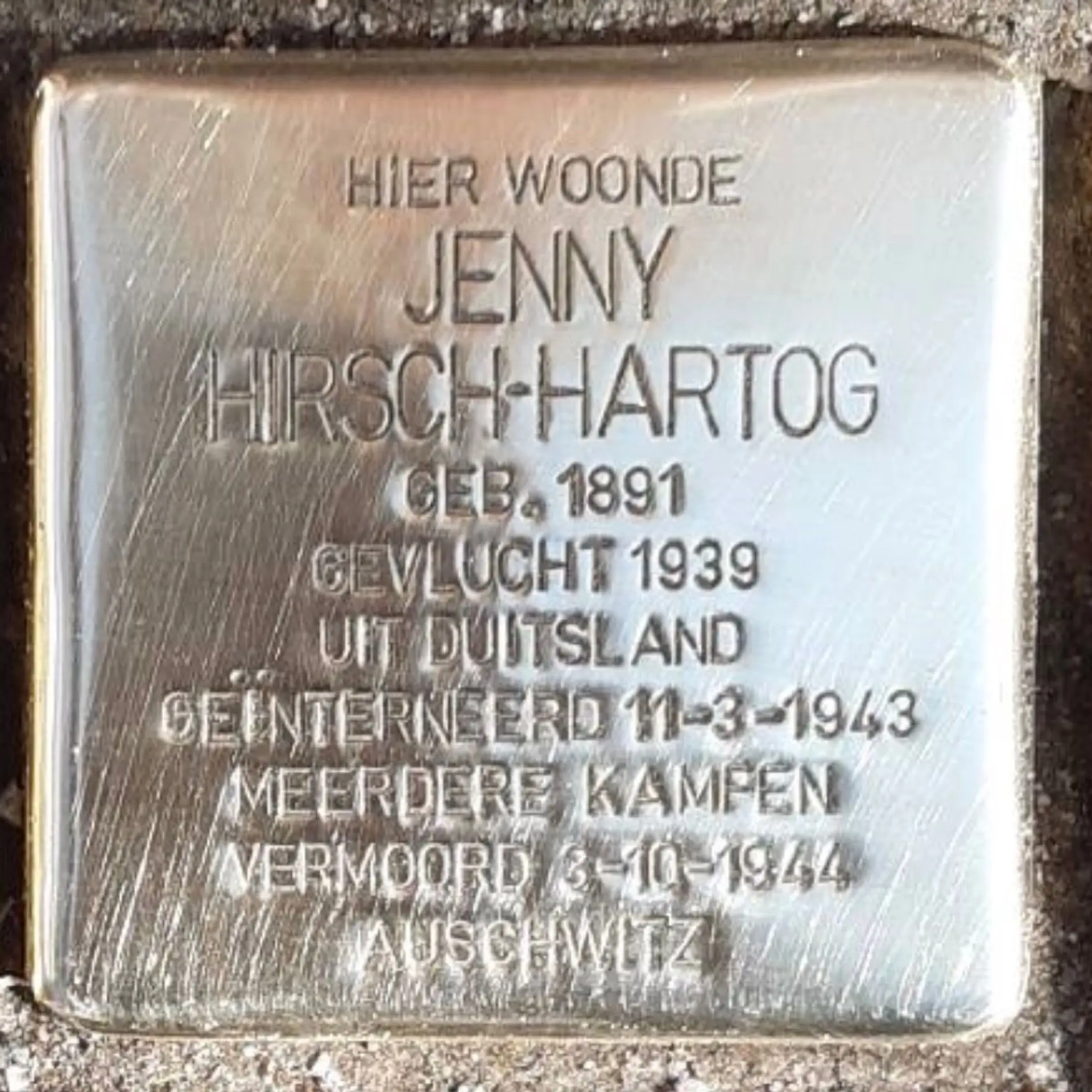 Struikelsteen voor Jenny Hirsch-Hartog