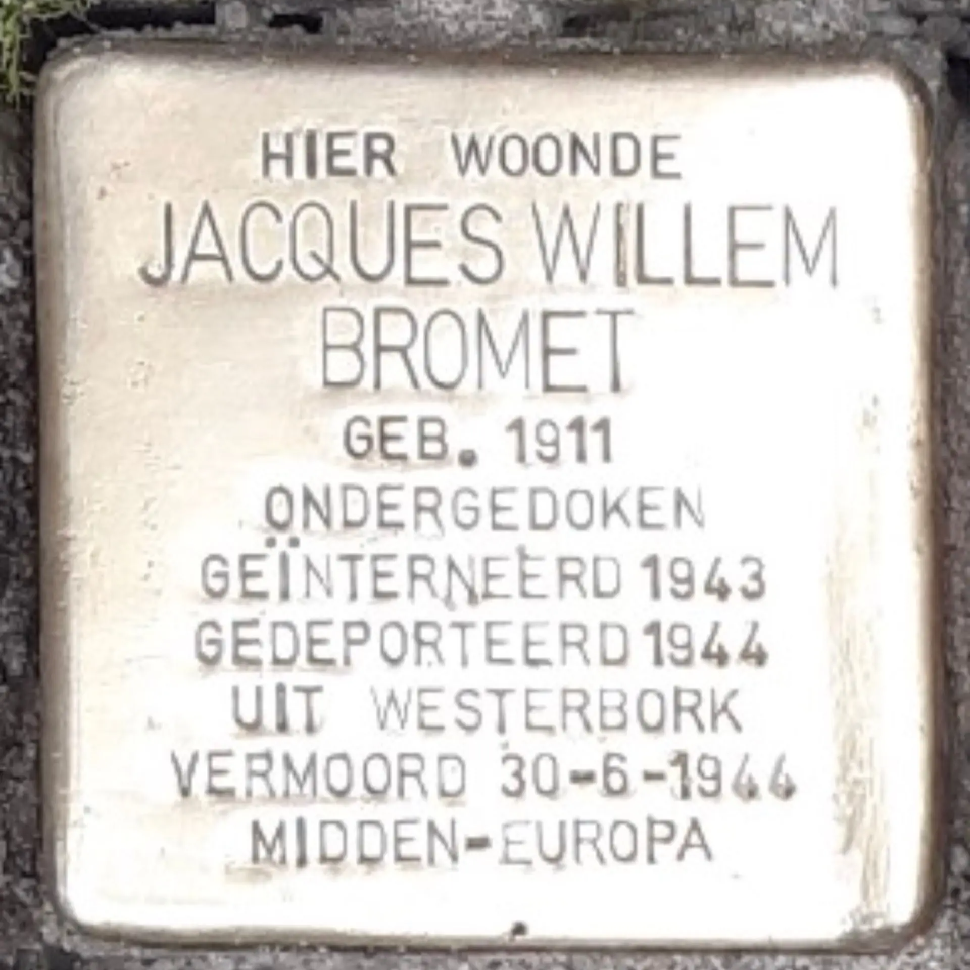 Struikelsteen voor Jacques Willem Bromet