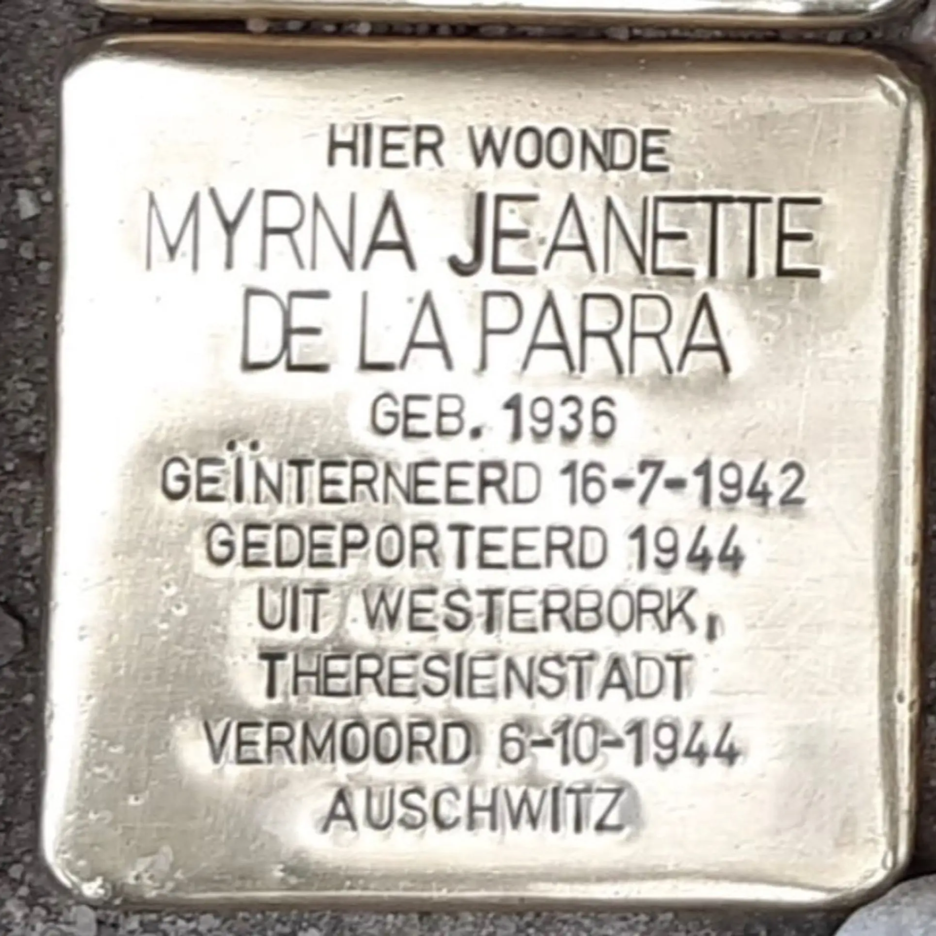 Struikelsteen voor Myrna Jeannette de la Parra