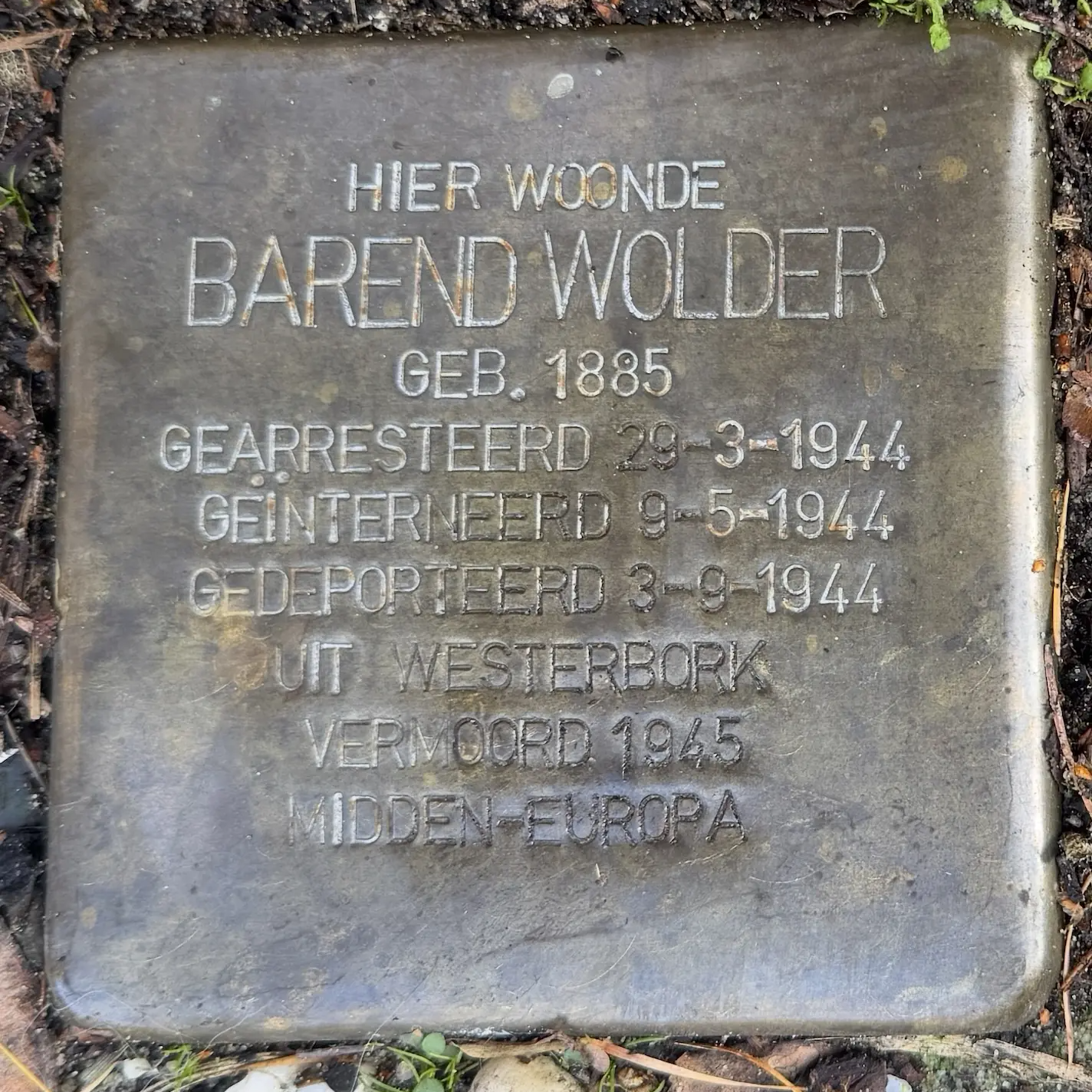 Struikelsteen voor Barend Wolder