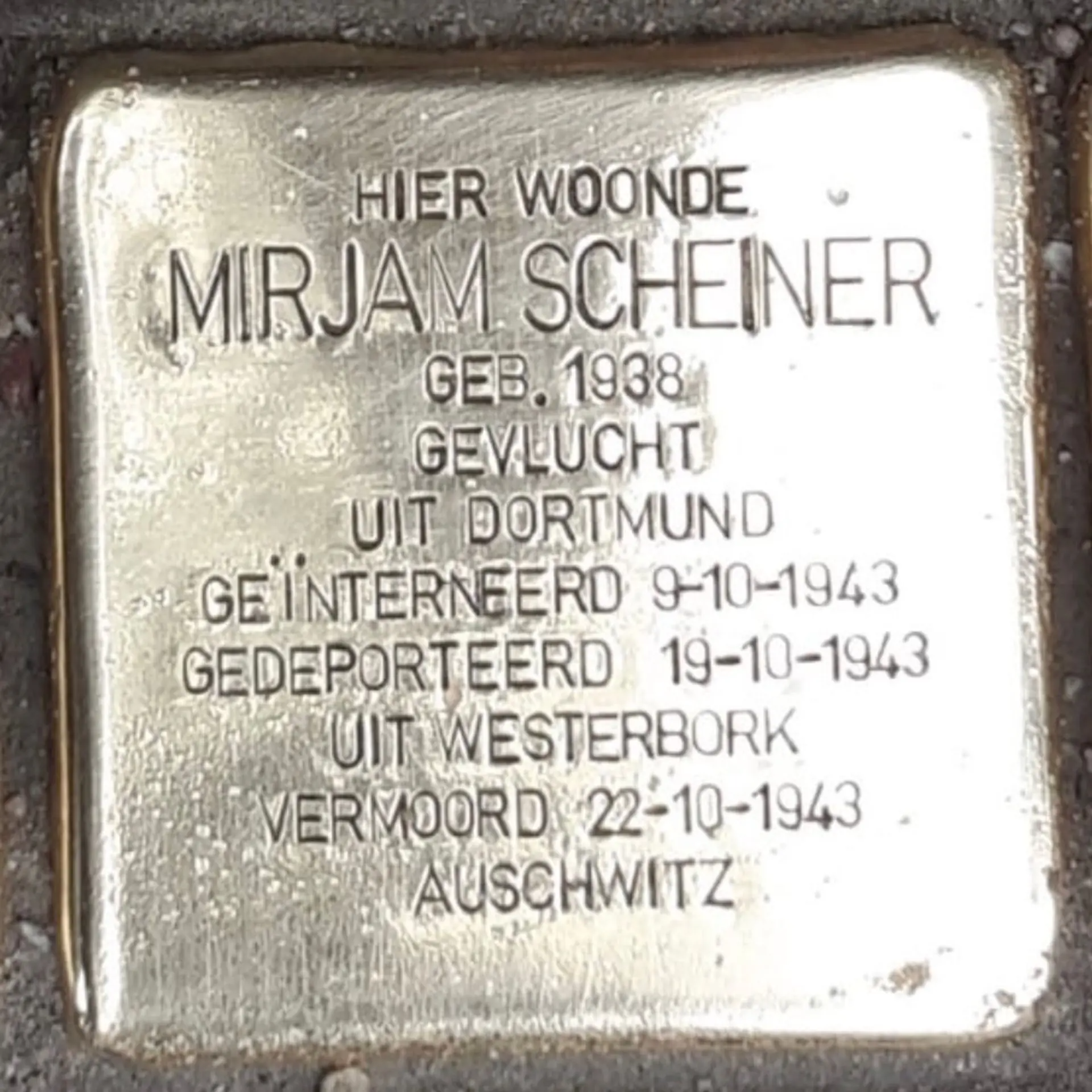 Struikelsteen voor Mirjam Scheiner