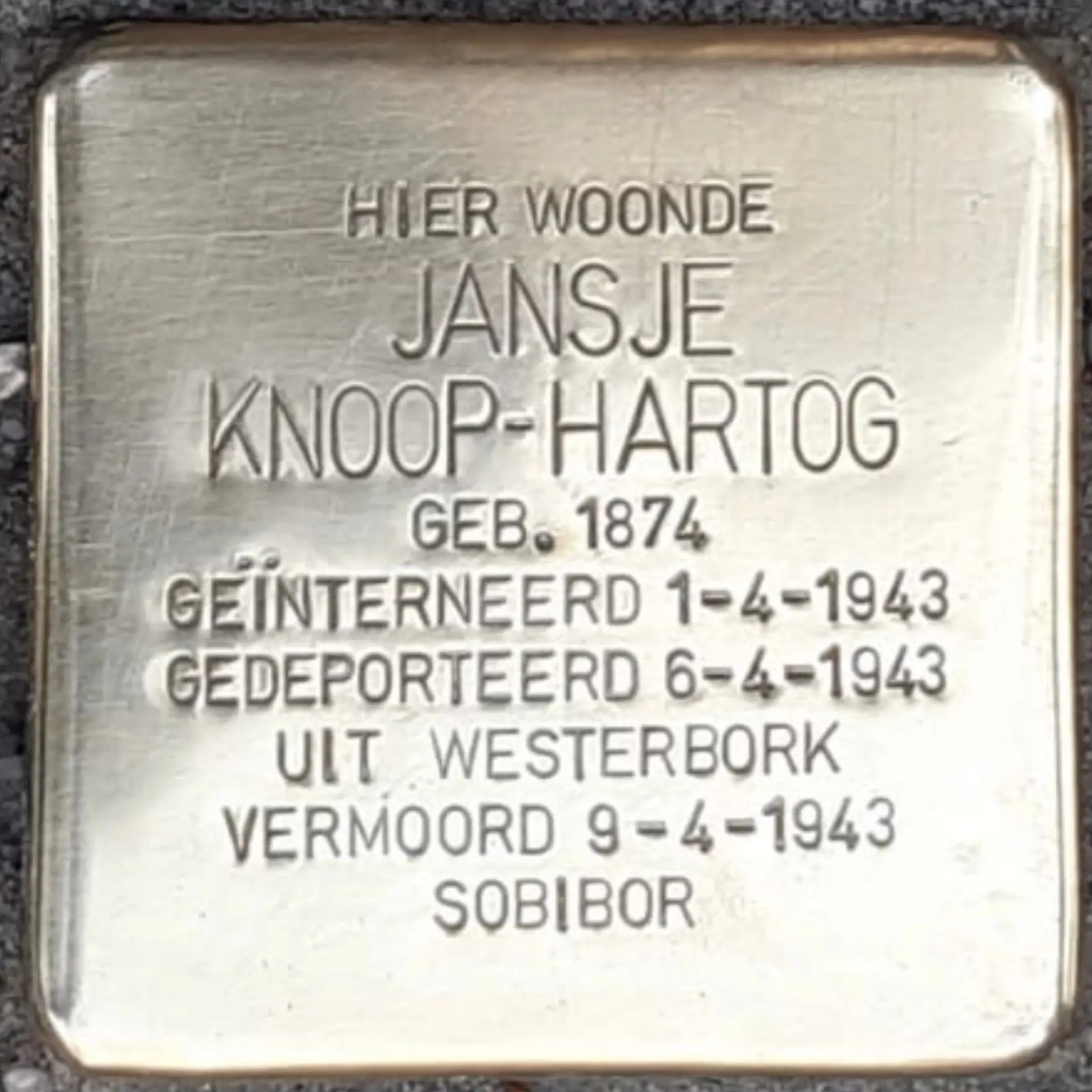 Struikelsteen voor Jansje Knoop-Hartog