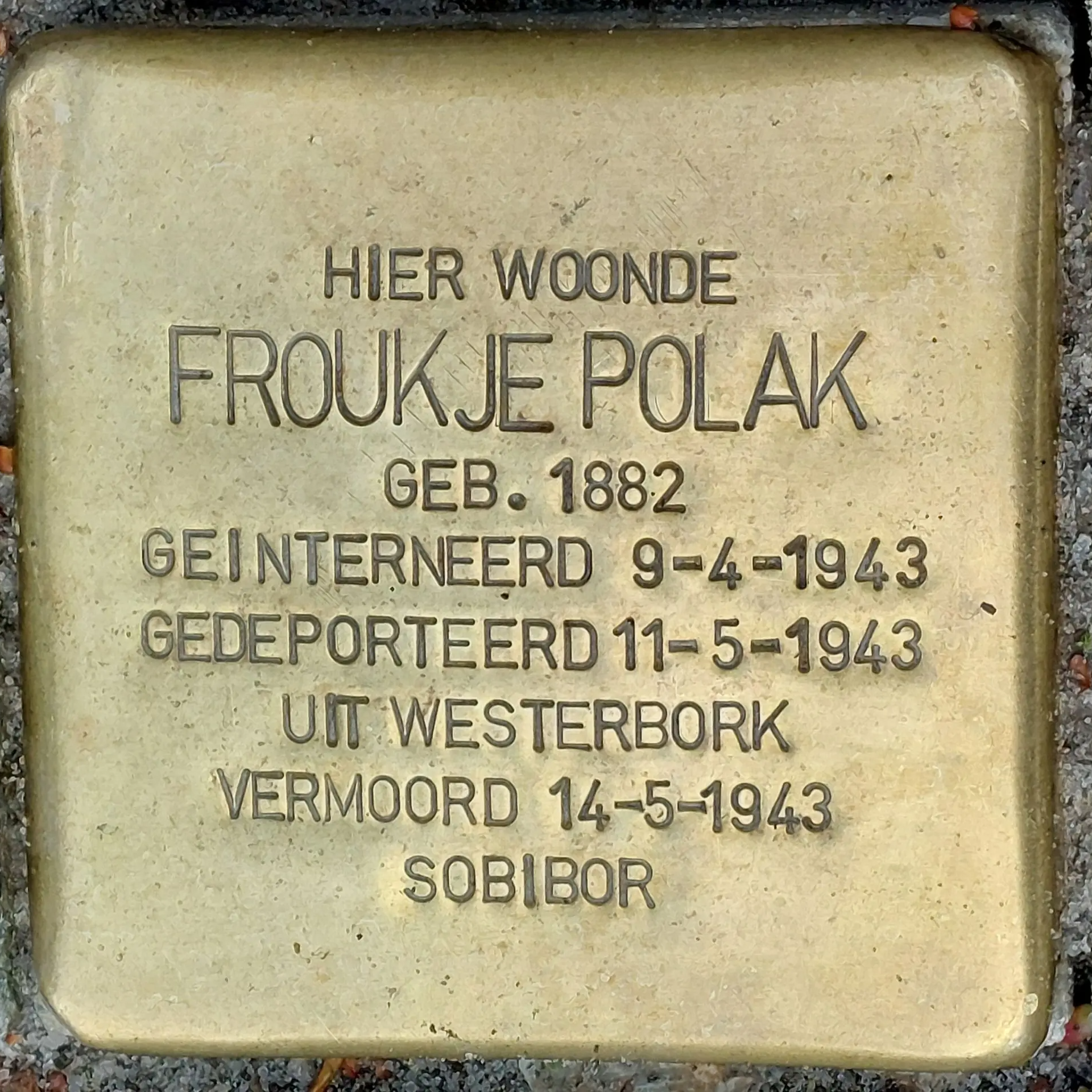 Struikelsteen voor Froukje Polak