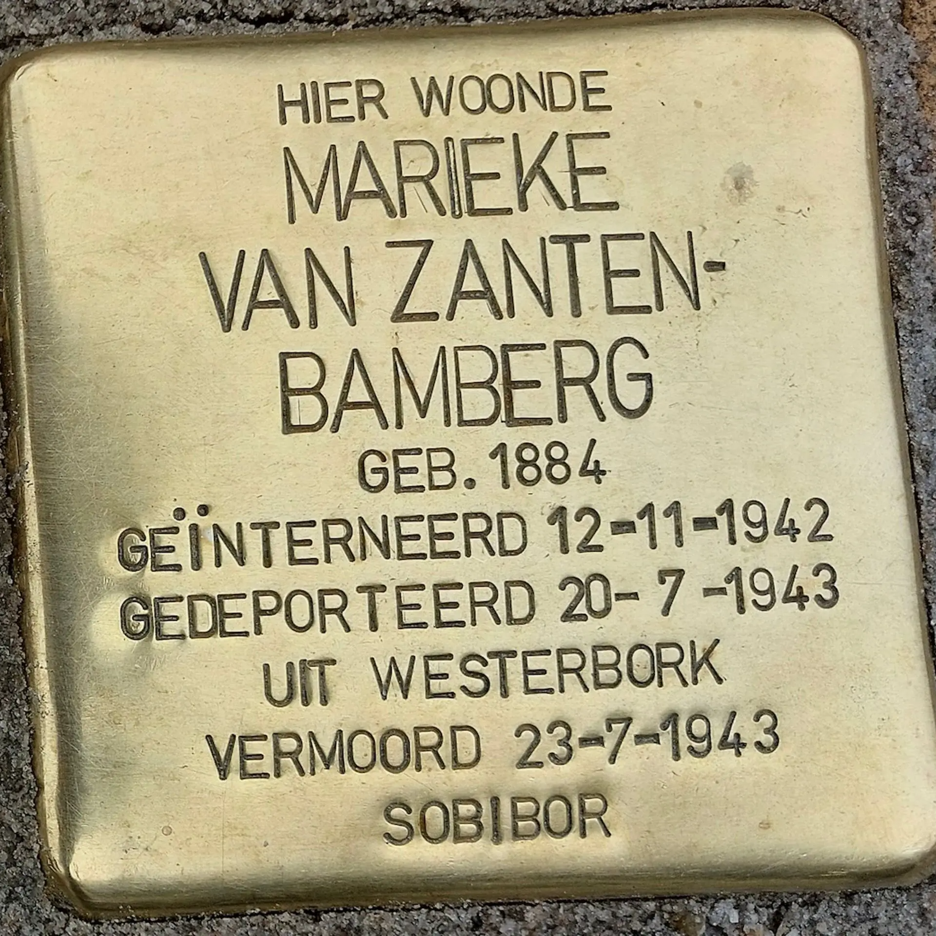 Struikelsteen voor Marieke van Zanten-Bamberg