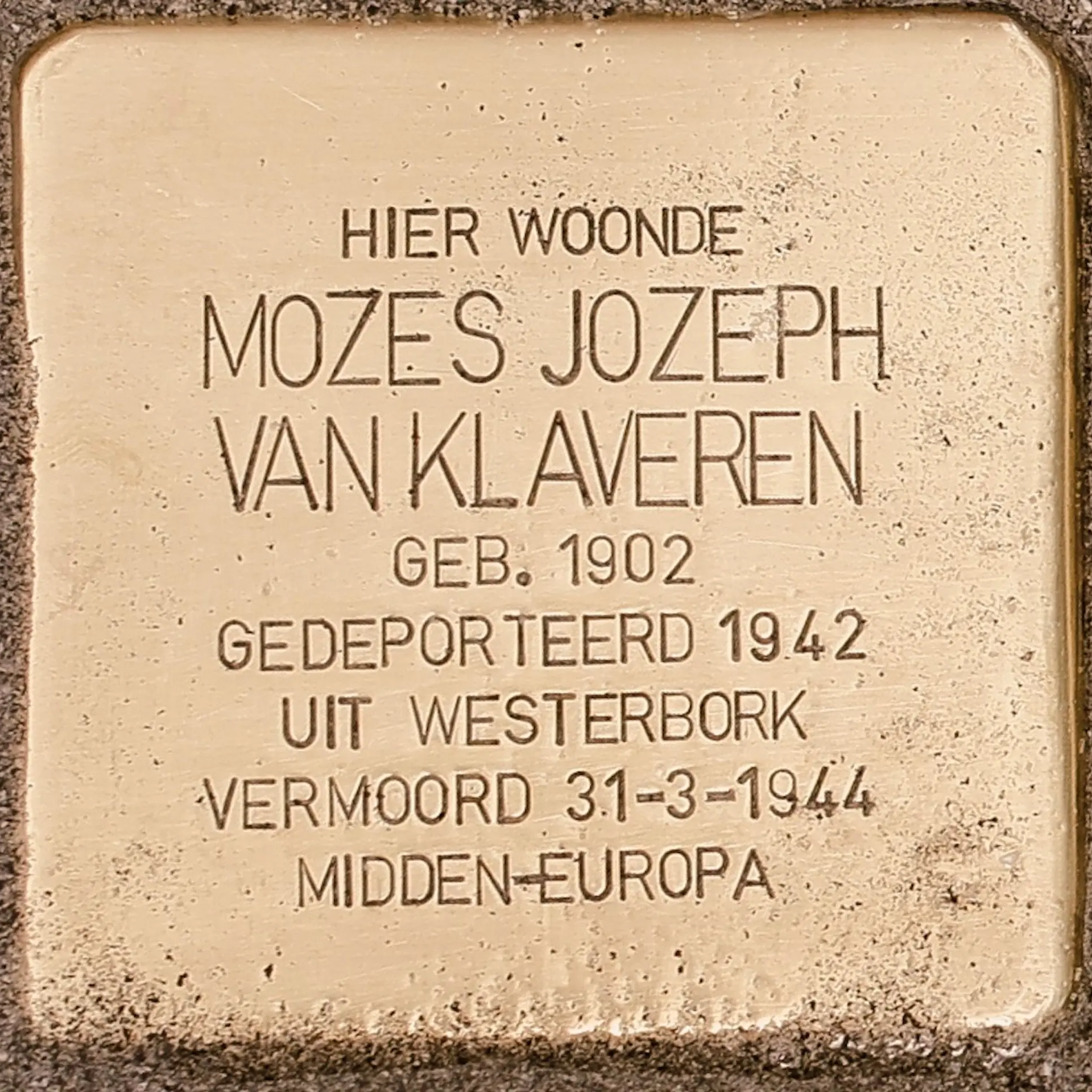 Struikelsteen voor Mozes Jozeph van Klaveren