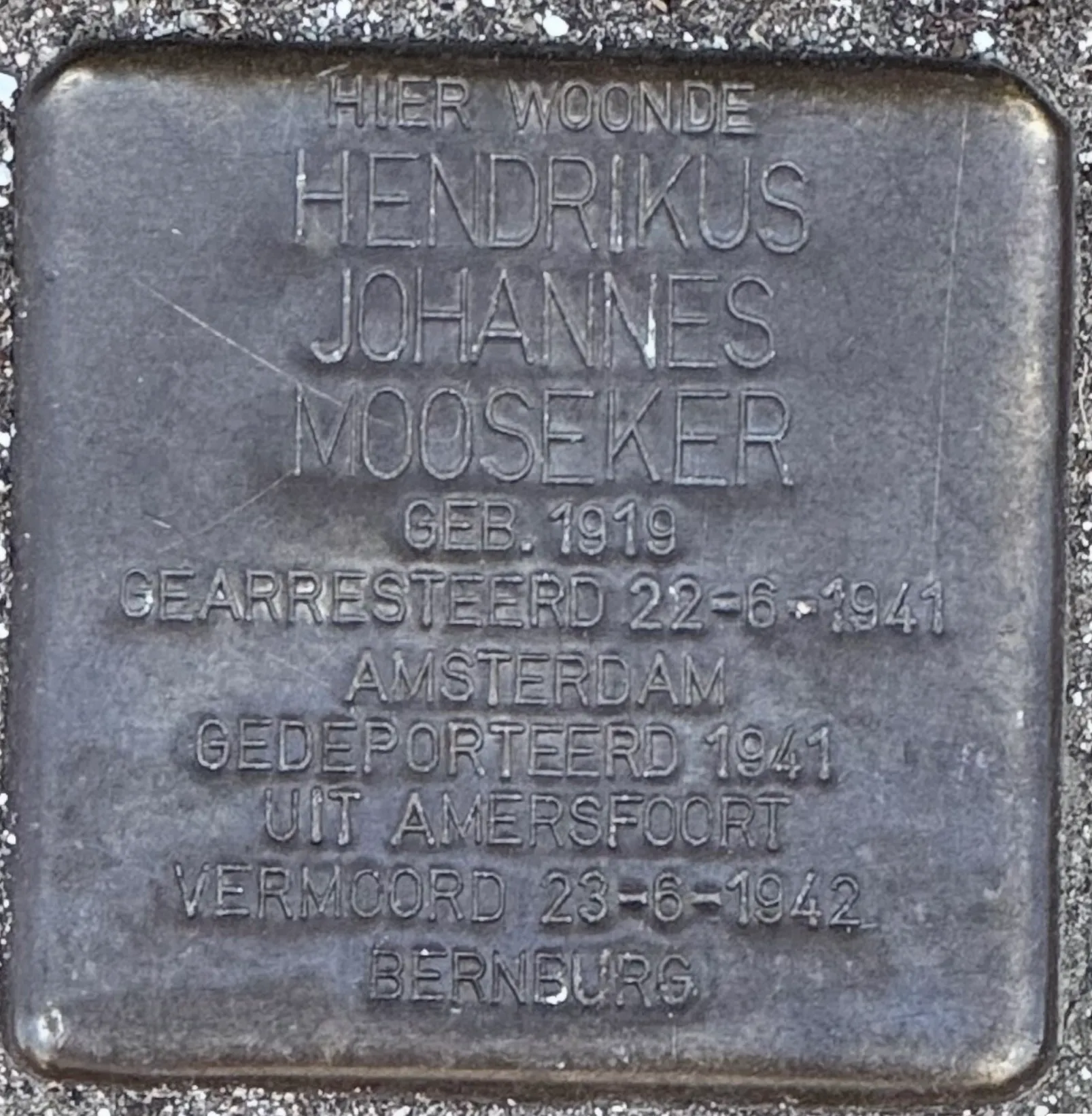 Struikelsteen voor Hendrikus Johannes Mooseker