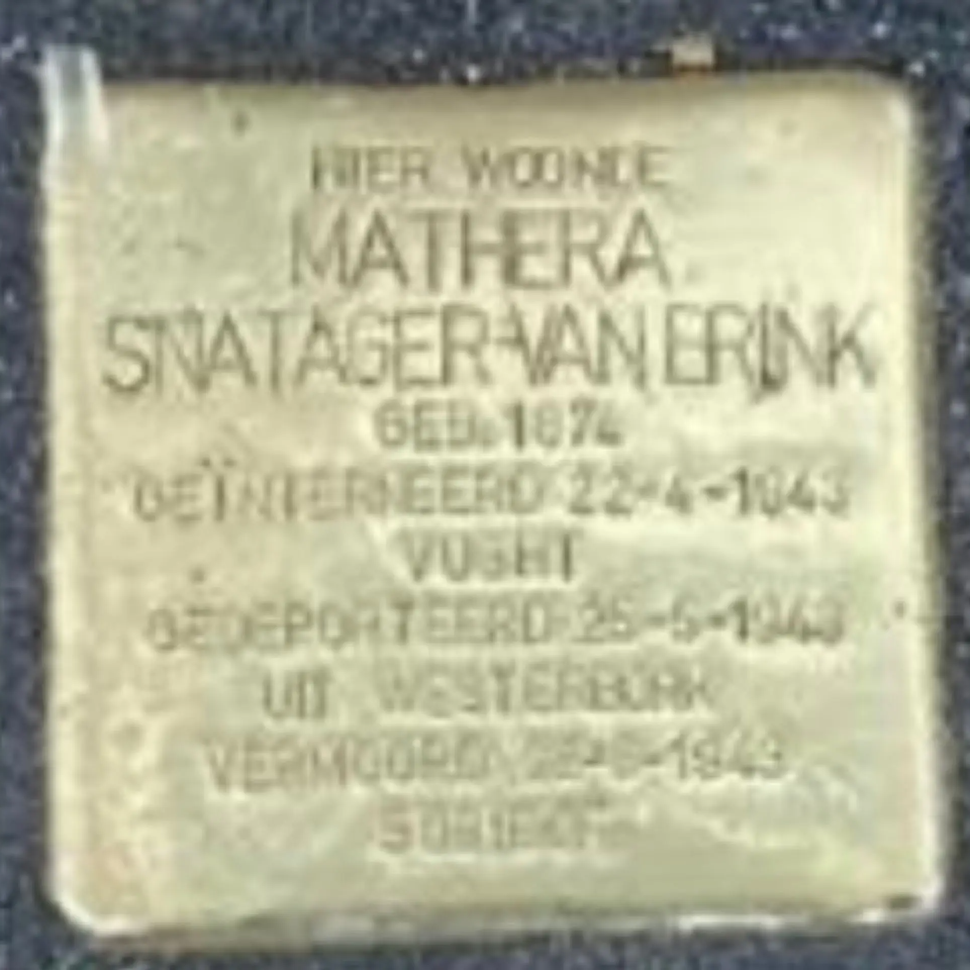 Struikelsteen voor Mathera Snatager-van Brink