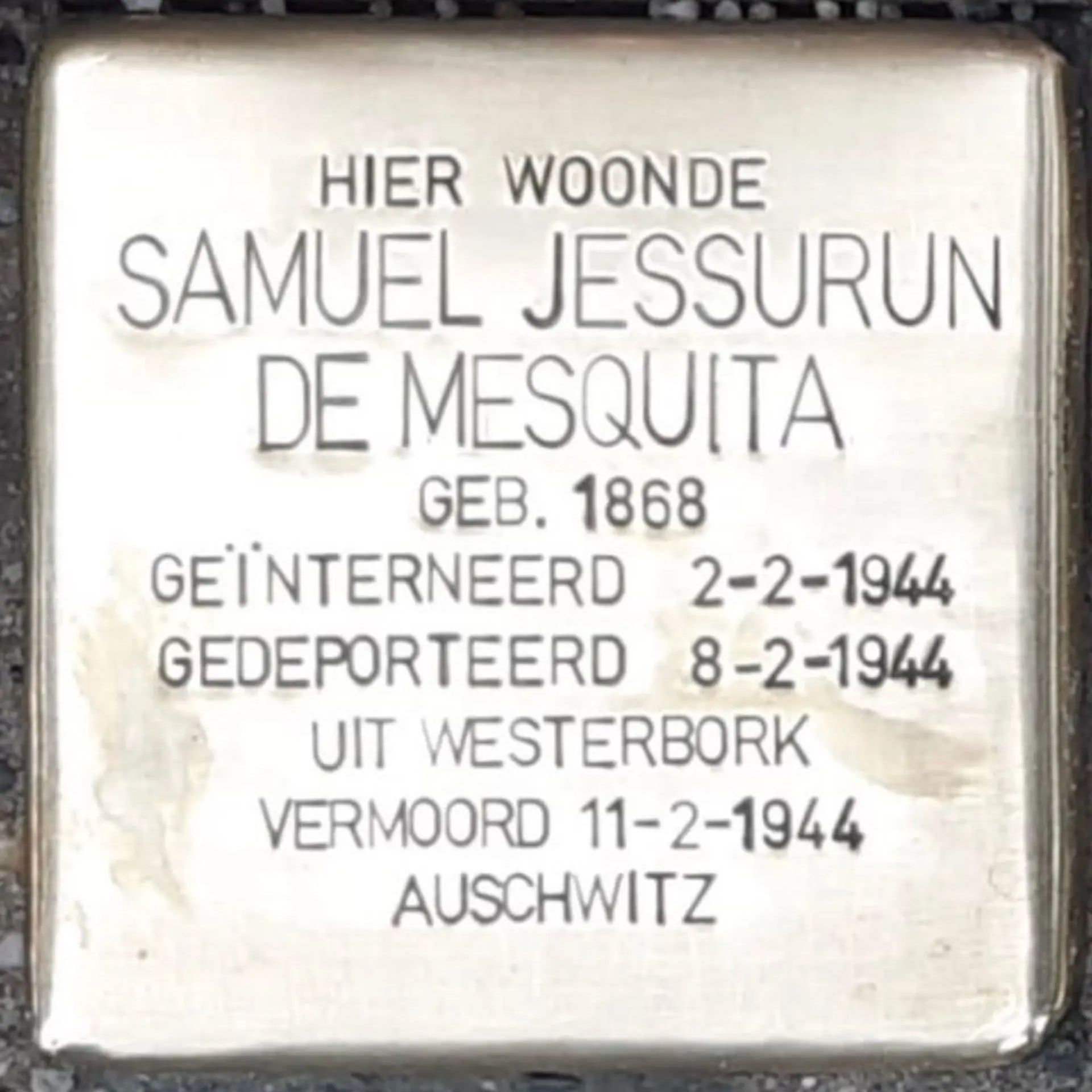 Struikelsteen voor Samuel Jessurun de Mesquita