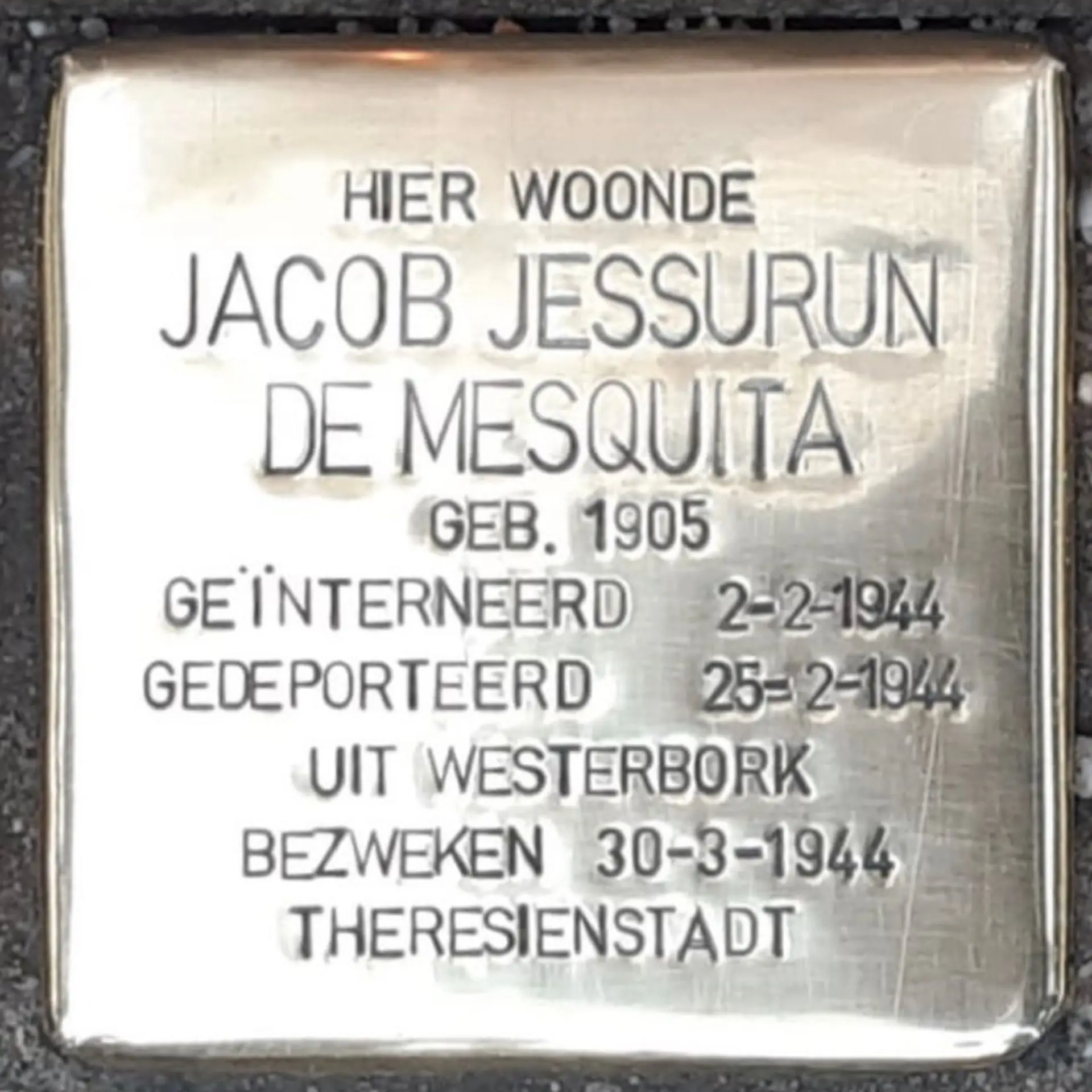 Struikelsteen voor Jacob Jessurun de Mesquita