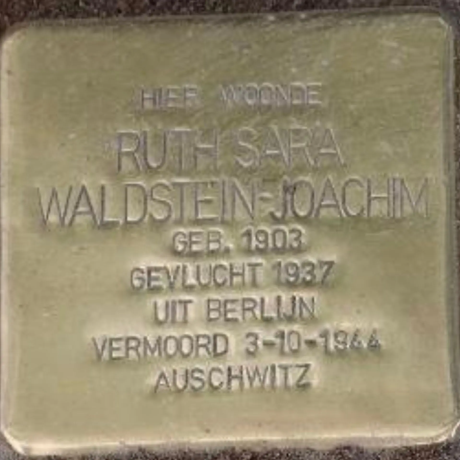 Struikelsteen voor Ruth Waldstein-Joachim