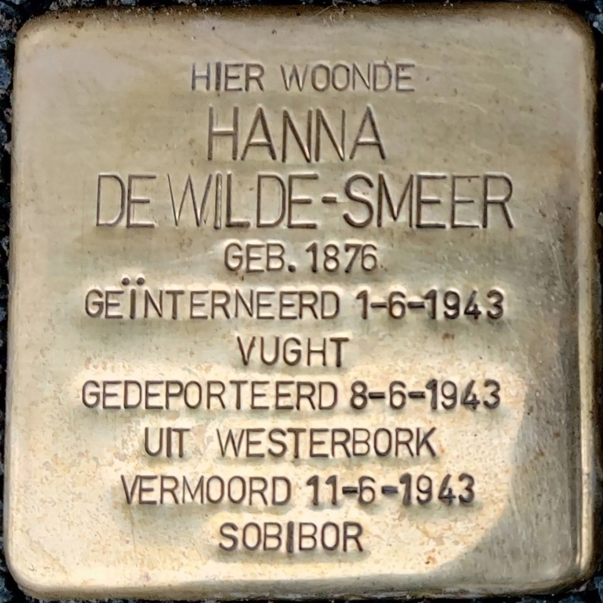 Struikelsteen voor Hanna de Wilde-Smeer