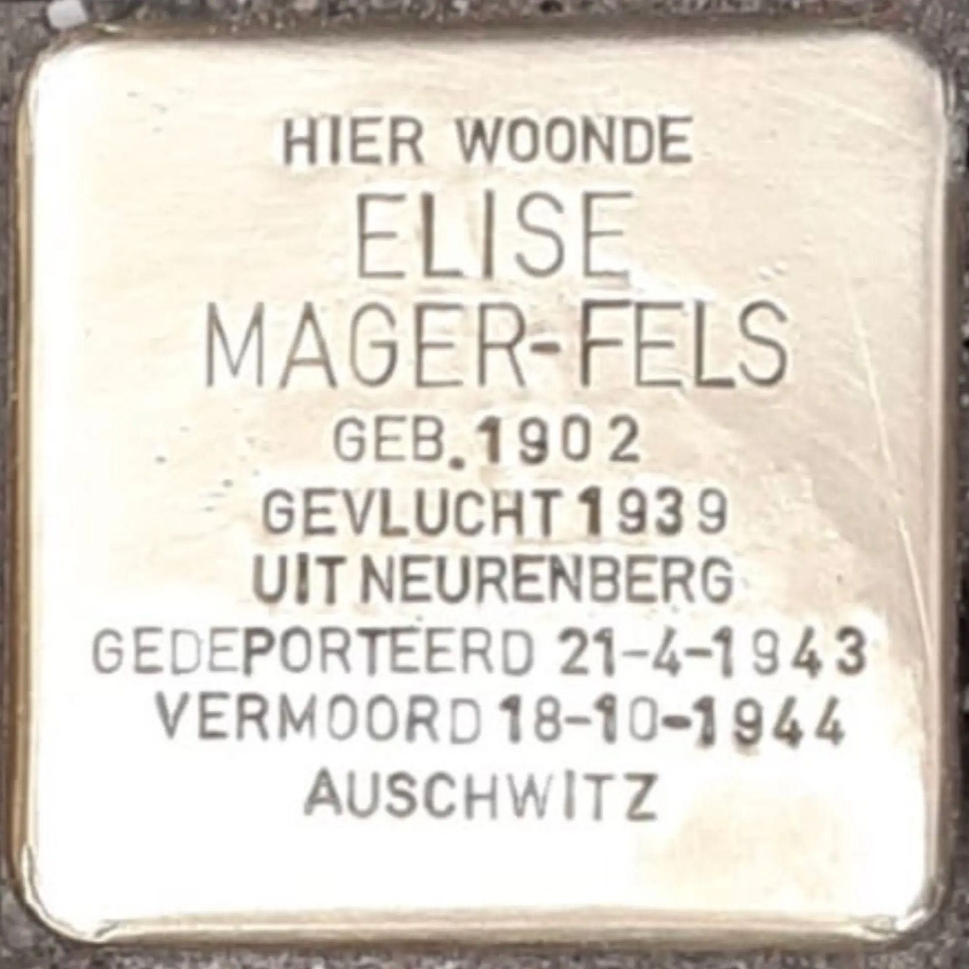 Struikelsteen voor Elise Mager-Fels