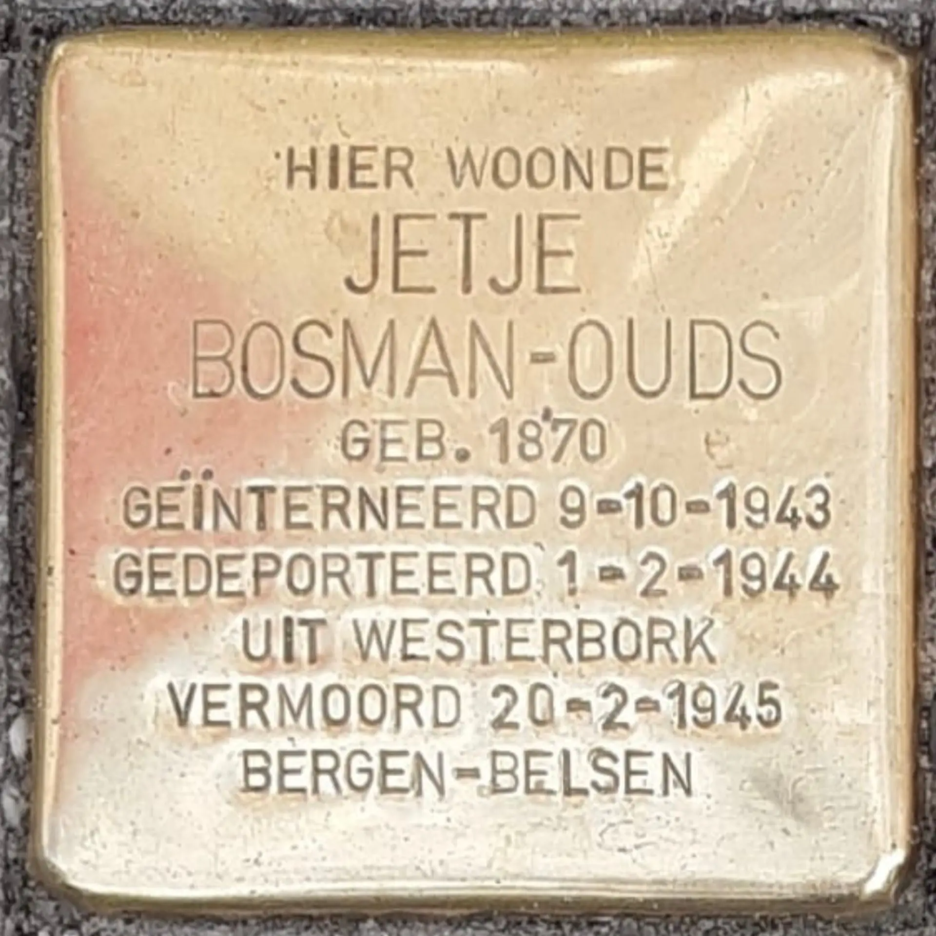 Struikelsteen voor Jetje Bosman-Ouds