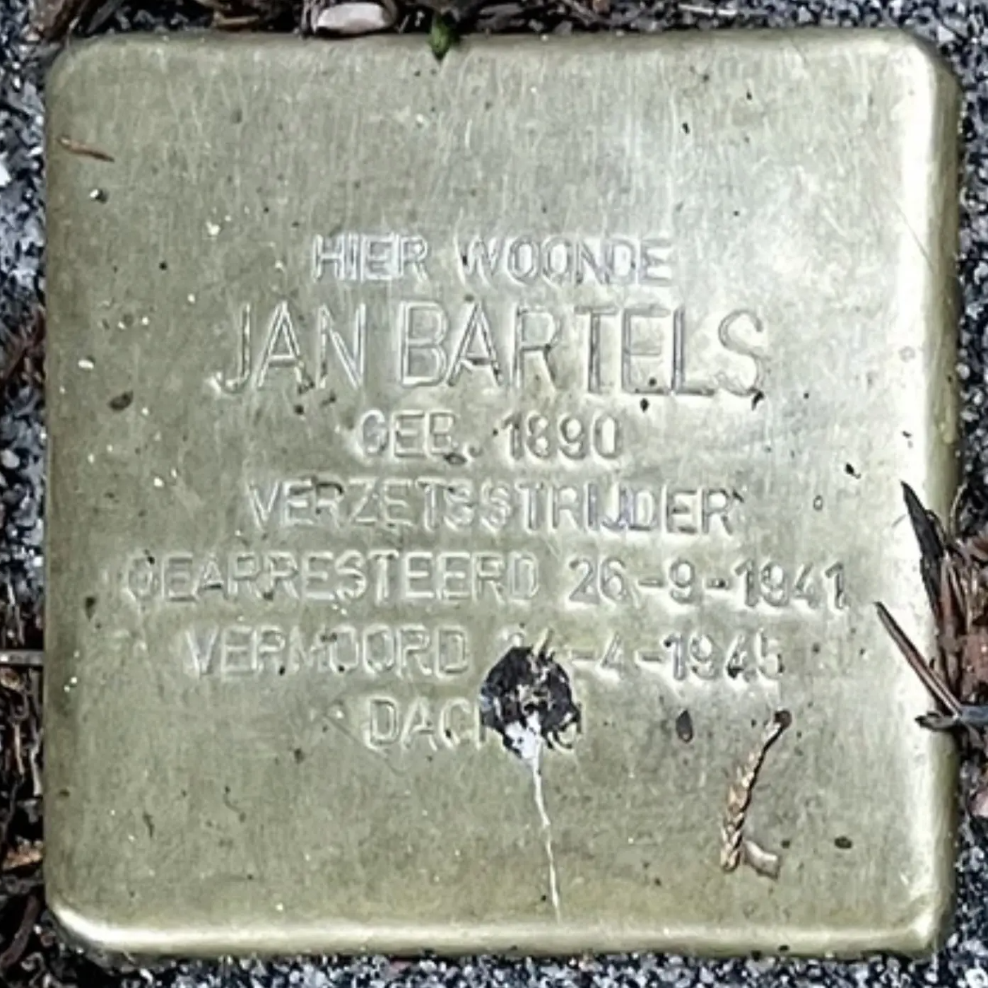 Struikelsteen voor Johan Jacobus Franciscus Bartels