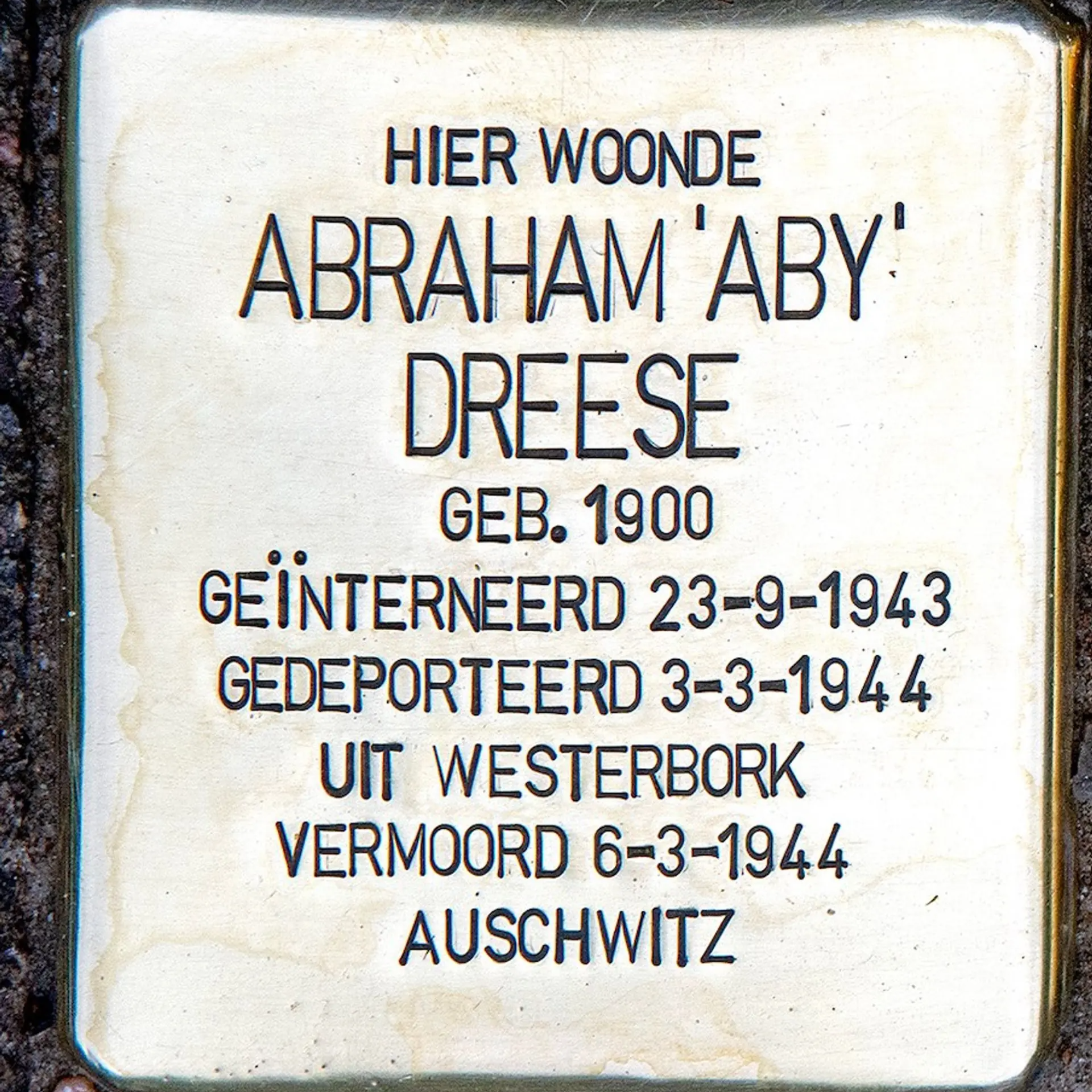 Struikelsteen voor Abraham Dreese