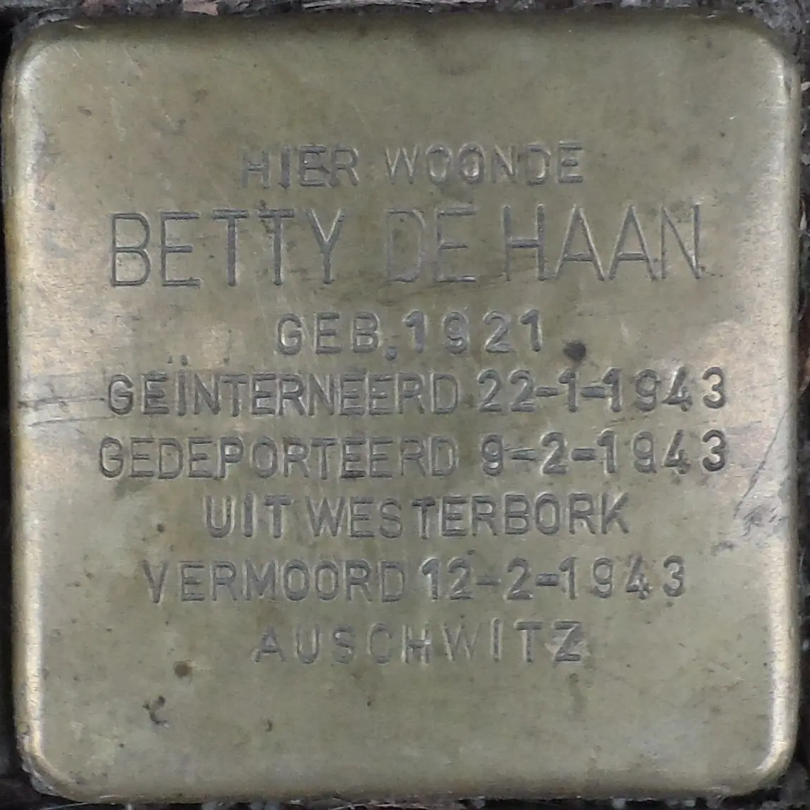 Struikelsteen voor Betty de Haan