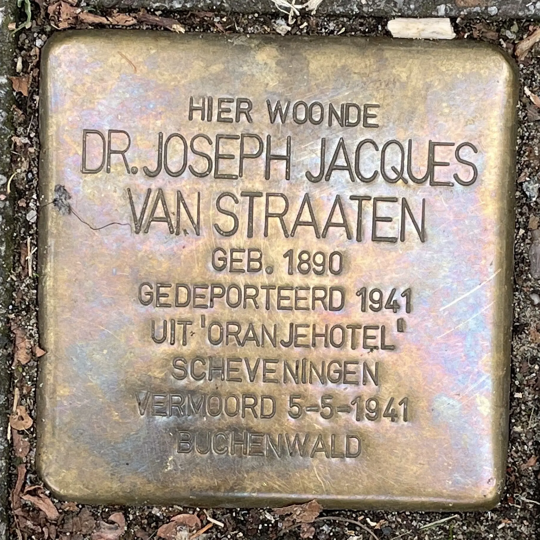 Struikelsteen voor Joseph Jacques van Straaten