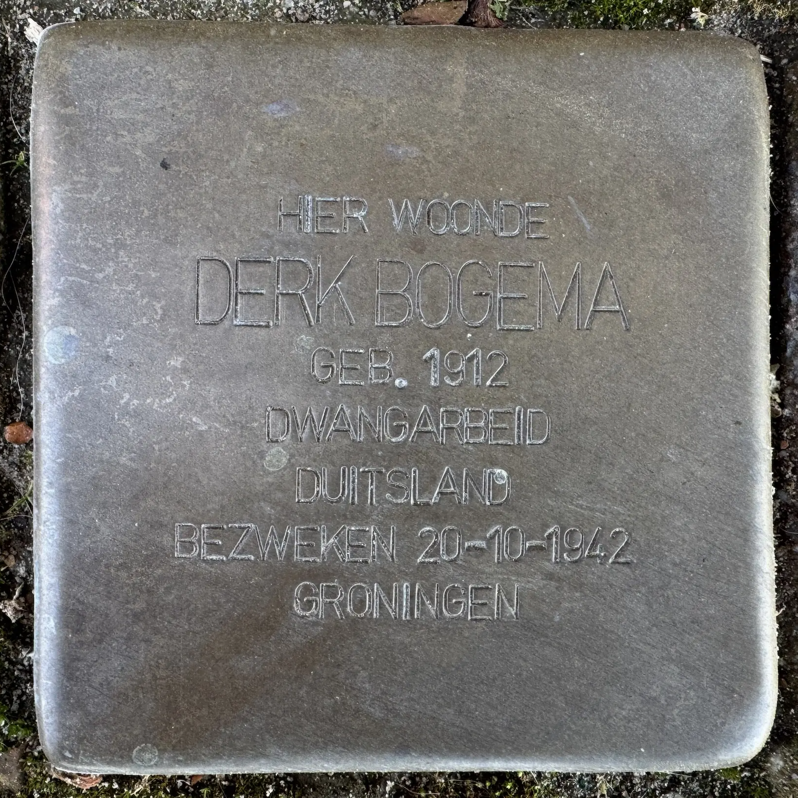 Struikelsteen voor Derk Bogema