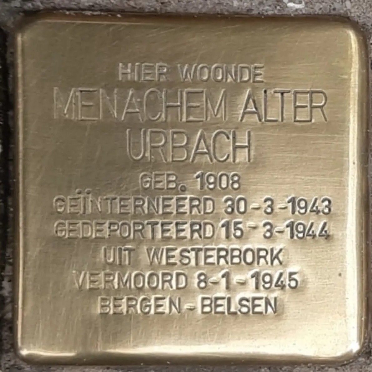 Struikelsteen voor Menachem Alter Urbach
