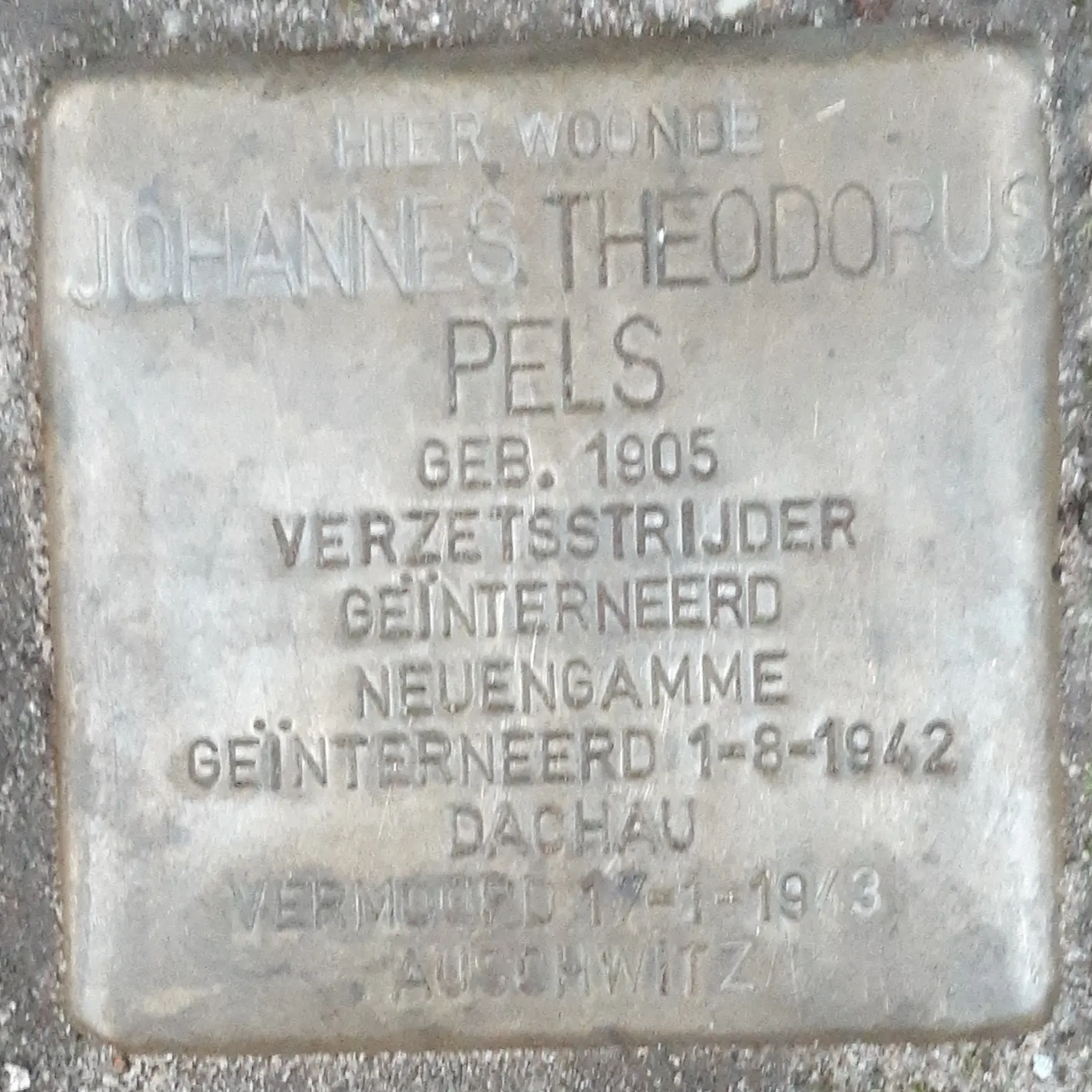 Struikelsteen voor Johannes Theodorus Anthonius Pels