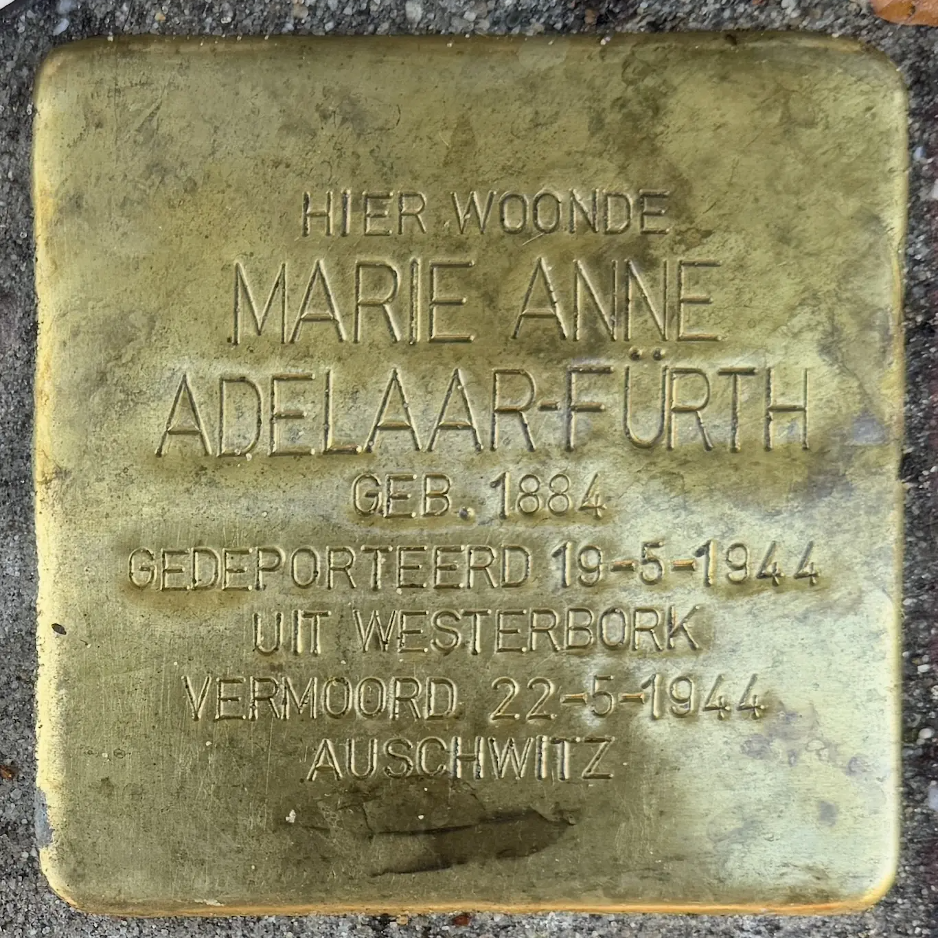 Struikelsteen voor Marie Anna Adelaar-Fürth