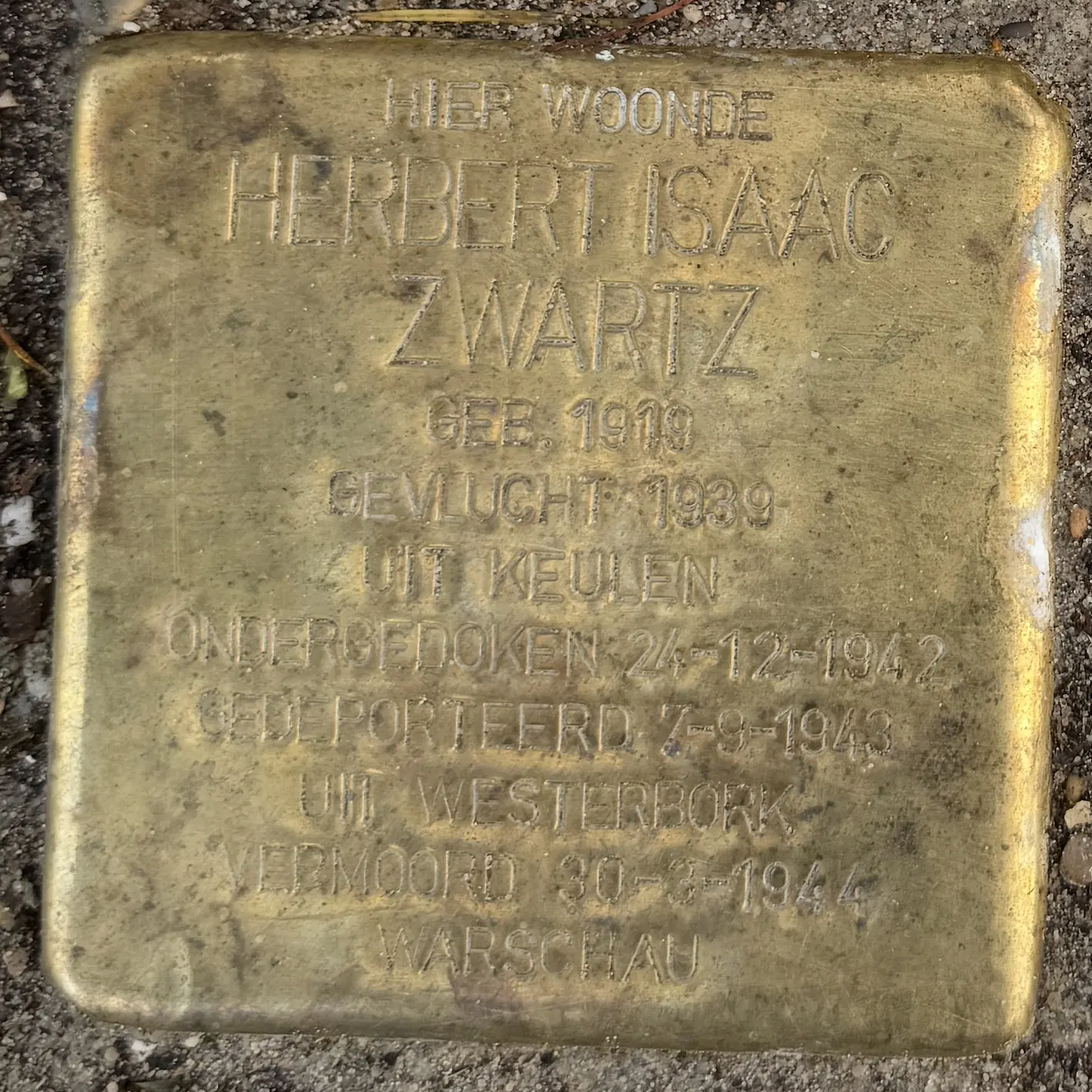 Struikelsteen voor Herbert Isaac Zwartz