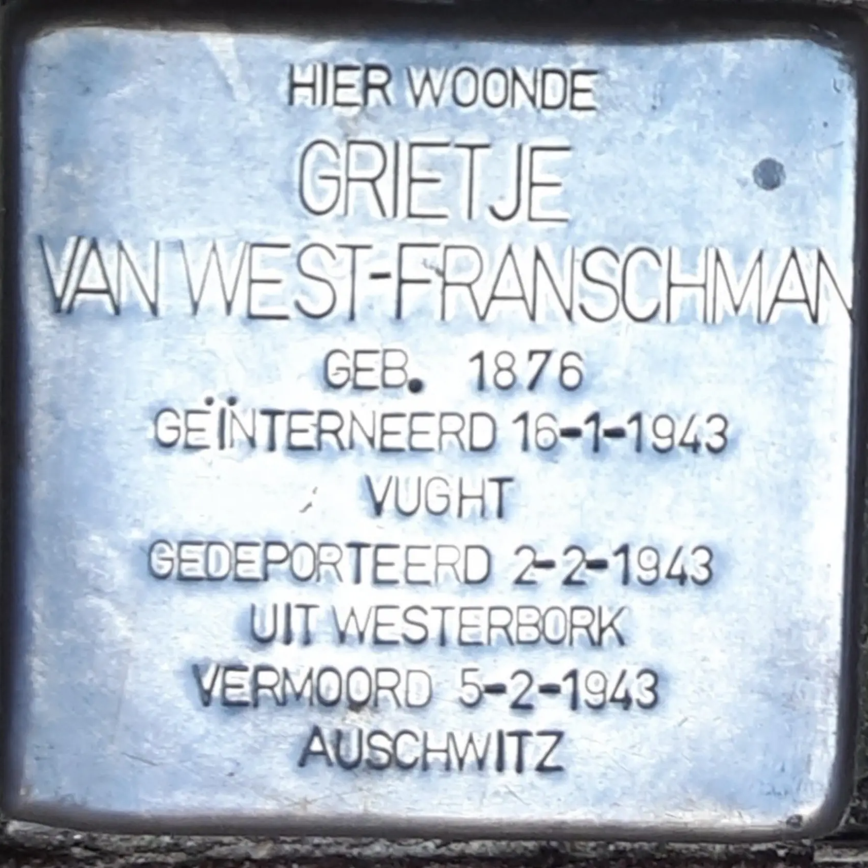 Struikelsteen voor Grietje van West-Franschman