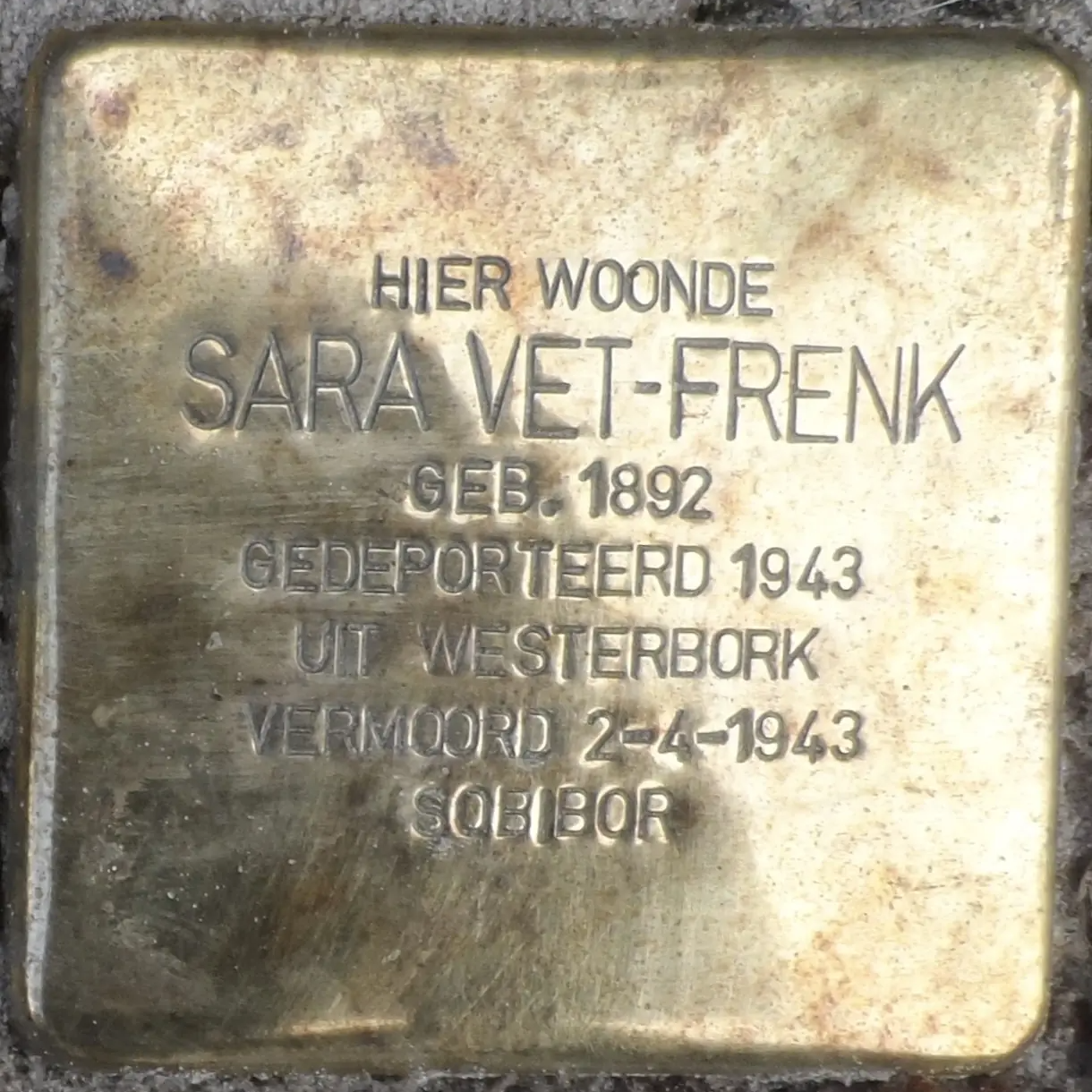 Struikelsteen voor Sara Vet-Frenk