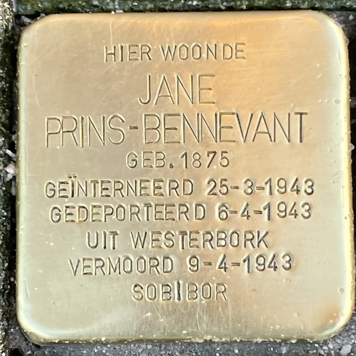 Struikelsteen voor Jane Prins-Bennevant