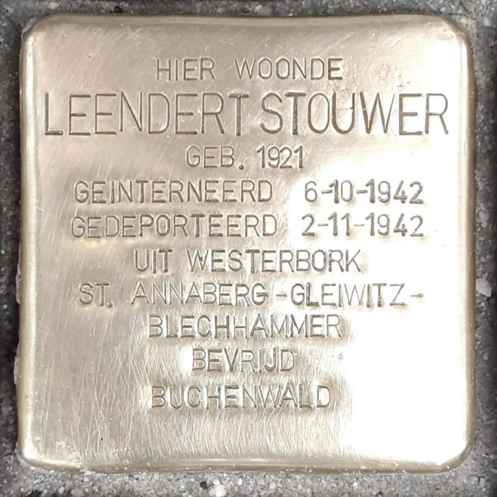Struikelsteen voor Leendert Stouwer