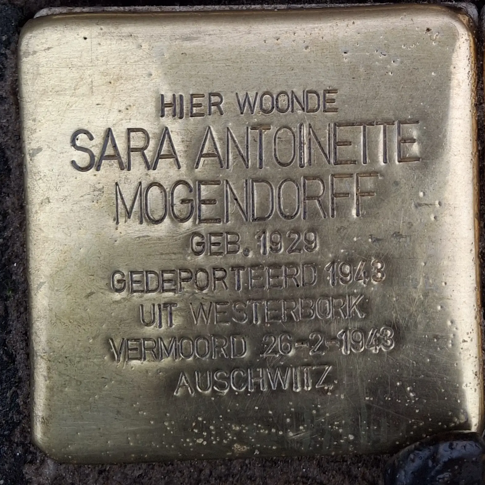 Struikelsteen voor Sara Antoinette Mogendorff