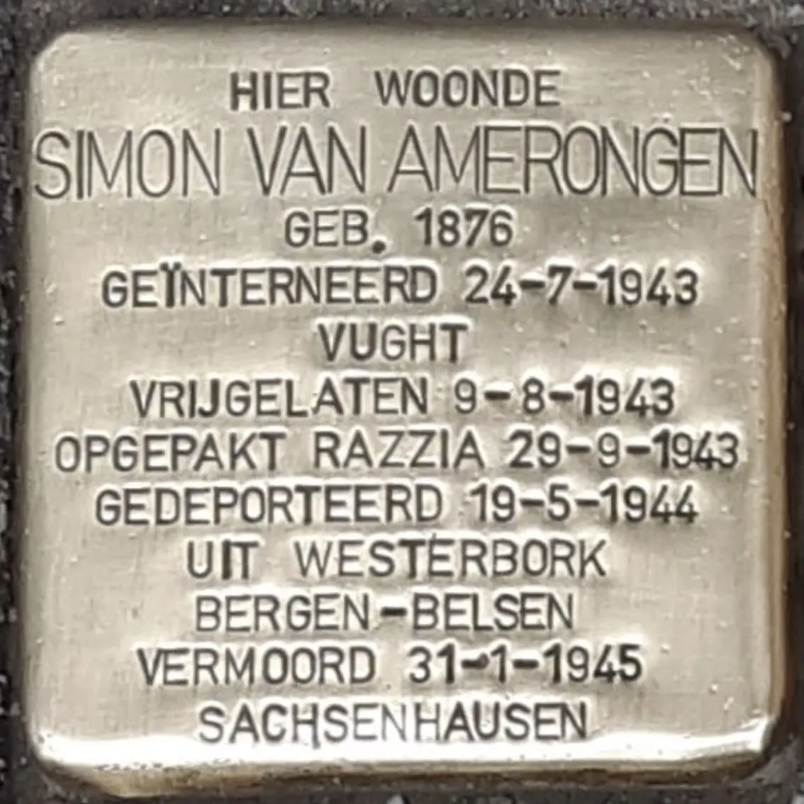 Struikelsteen voor Simon van Amerongen