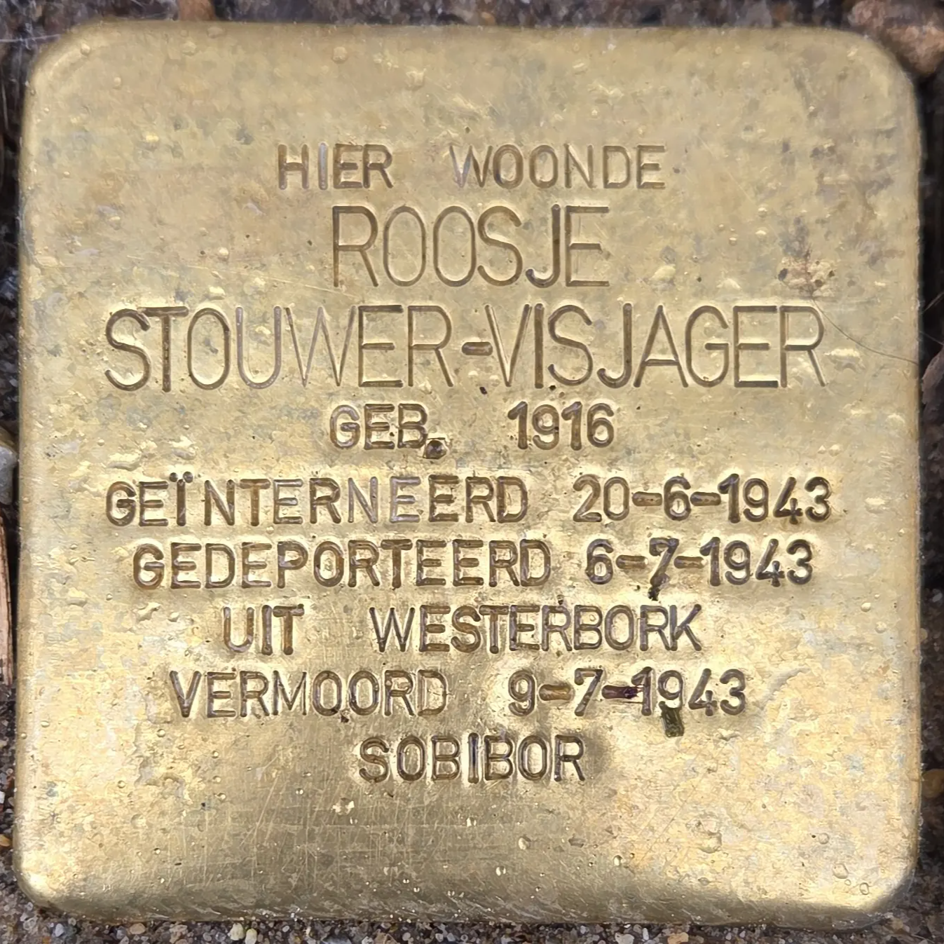 Struikelsteen voor Roosje Stouwer-Visjager