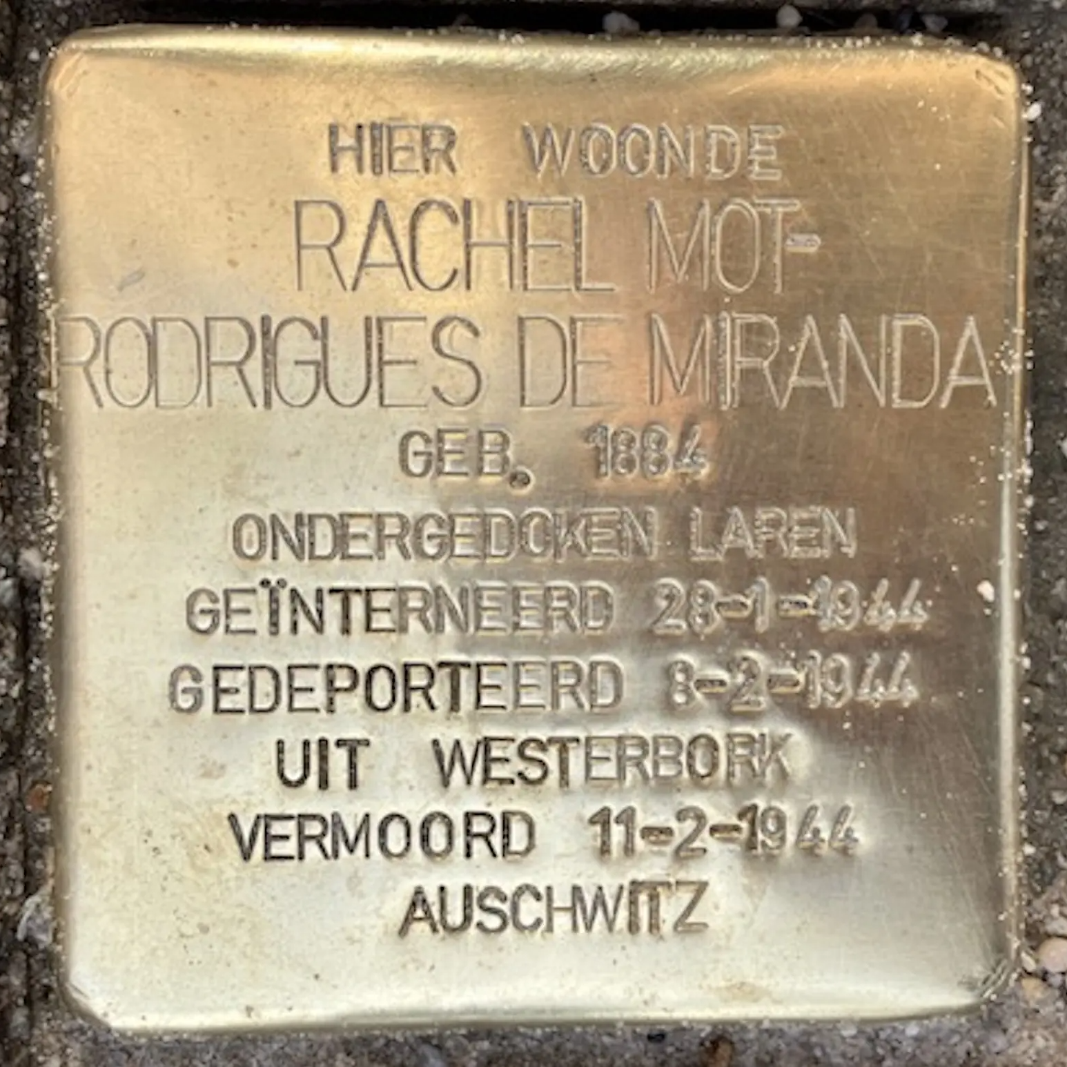 Struikelsteen voor Rachel Mot-Rodrigues de Miranda