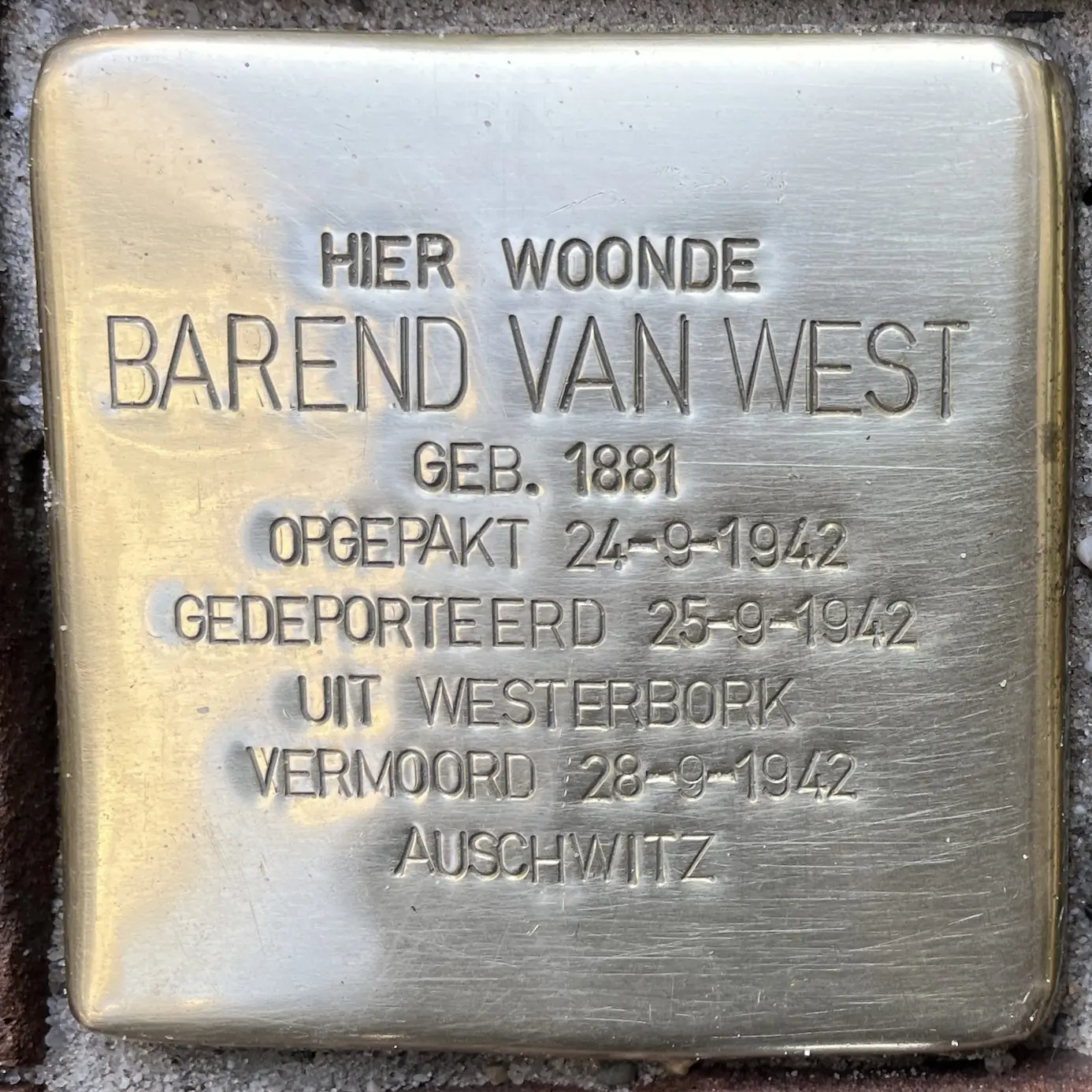 Struikelsteen voor Barend van West