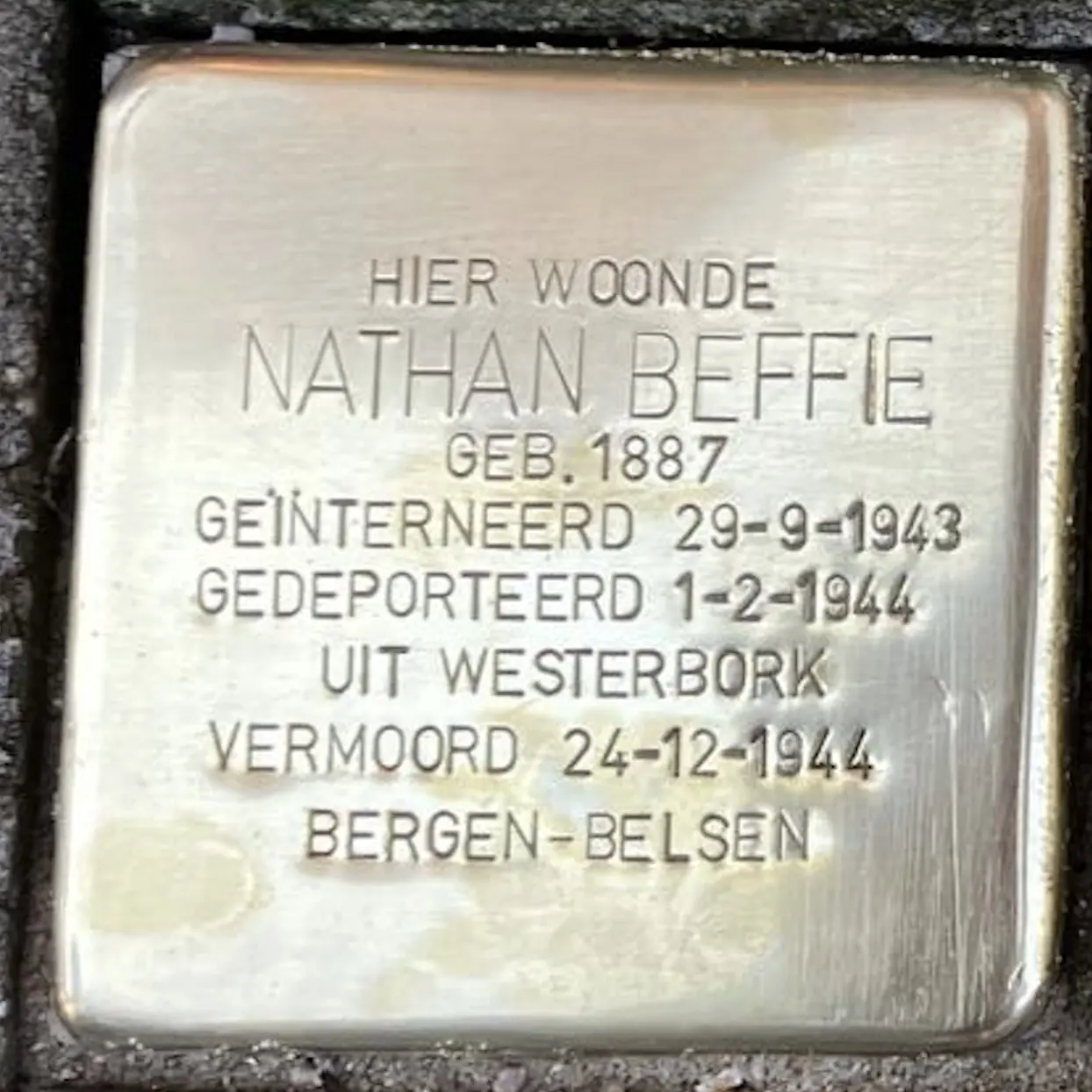 Struikelsteen voor Nathan Beffie