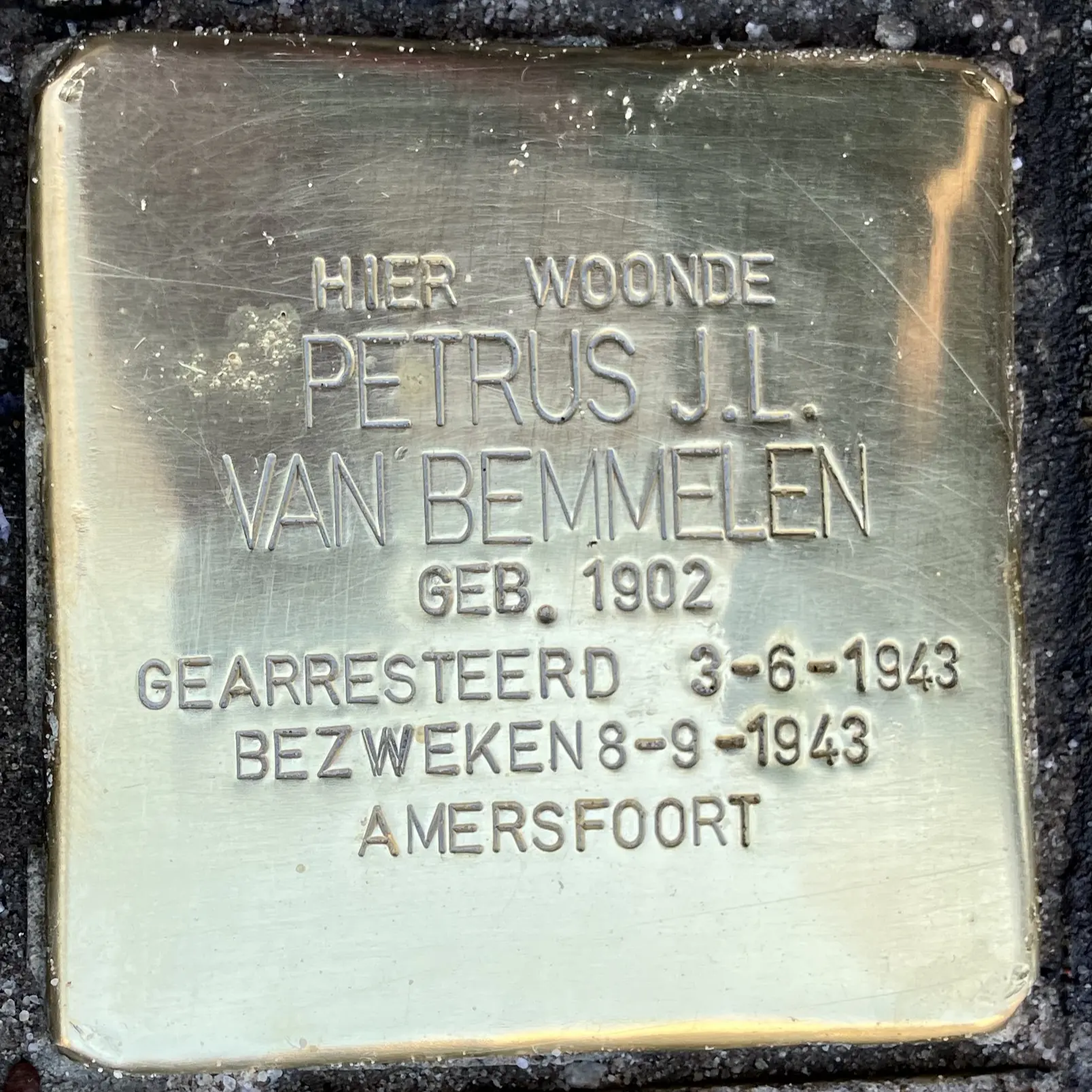 Struikelsteen voor Petrus Johannes Leonardus van Bemmelen