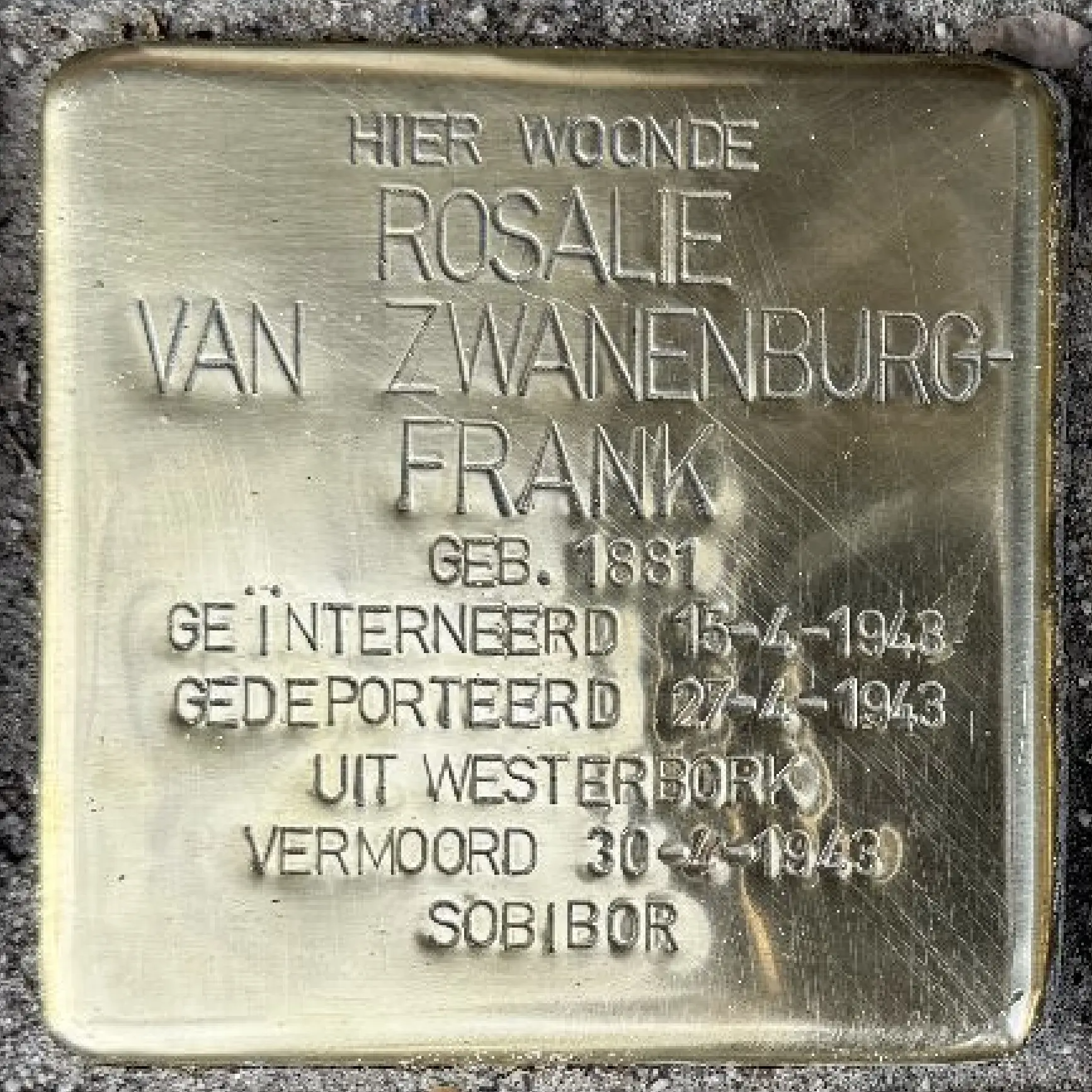 Struikelsteen voor Rosalie van Zwanenburg-Frank