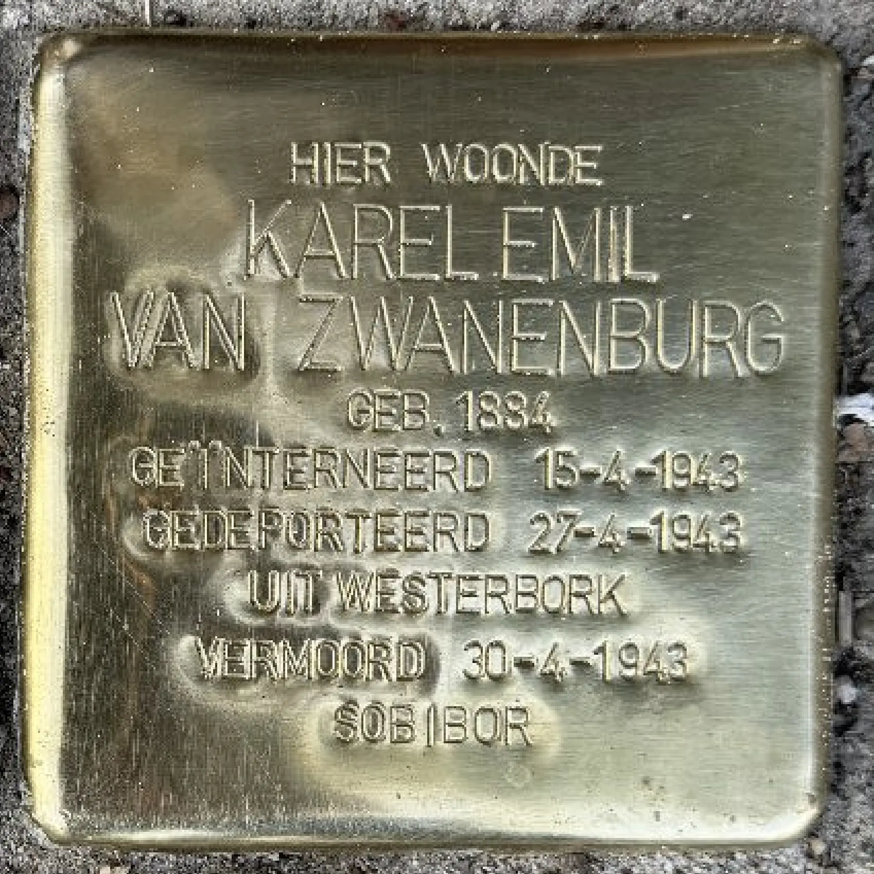 Struikelsteen voor Karel Emil van Zwanenburg