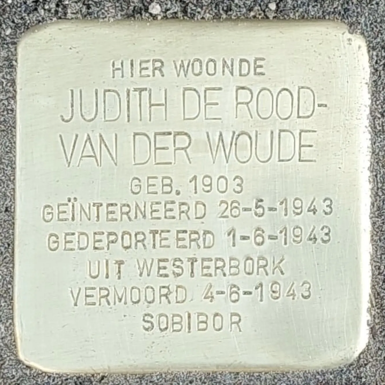 Struikelsteen voor Judith de Rood-van der Woude