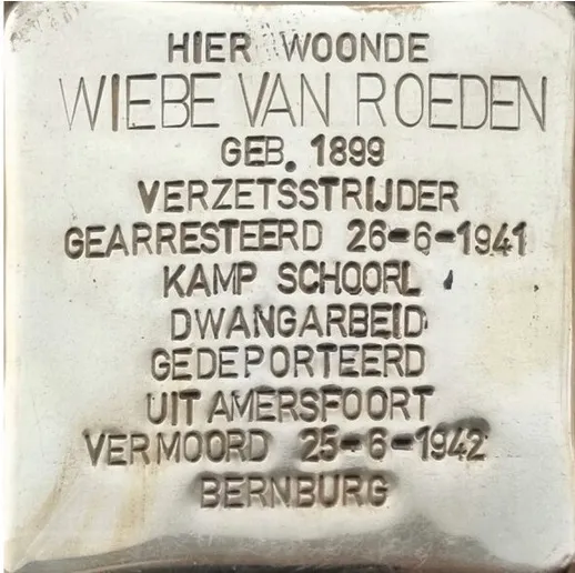 Struikelsteen voor Wiebe van Roeden