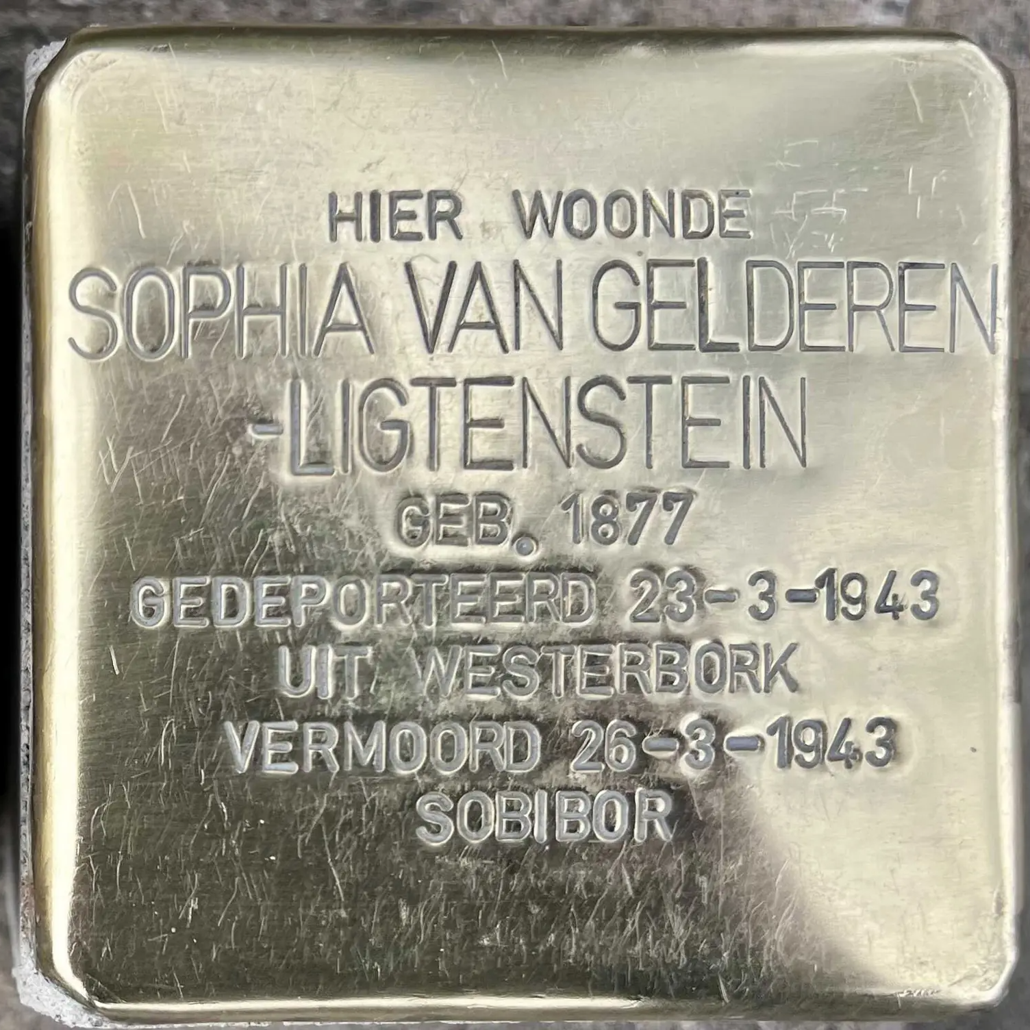 Struikelsteen voor Sophia van Gelderen-Ligtenstein